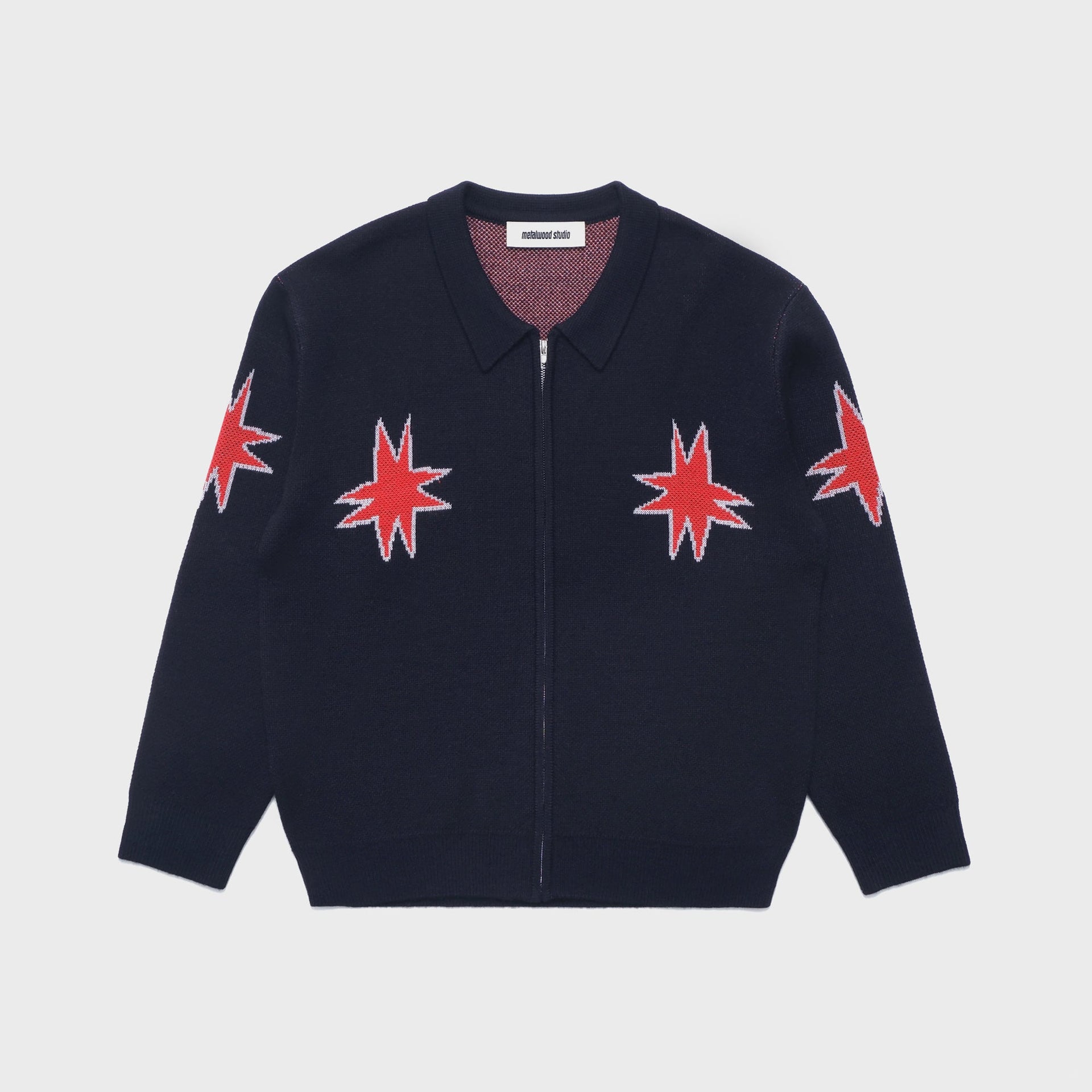 Metalwood Kiki Zip Knit Long Sleeve Polo - Navy