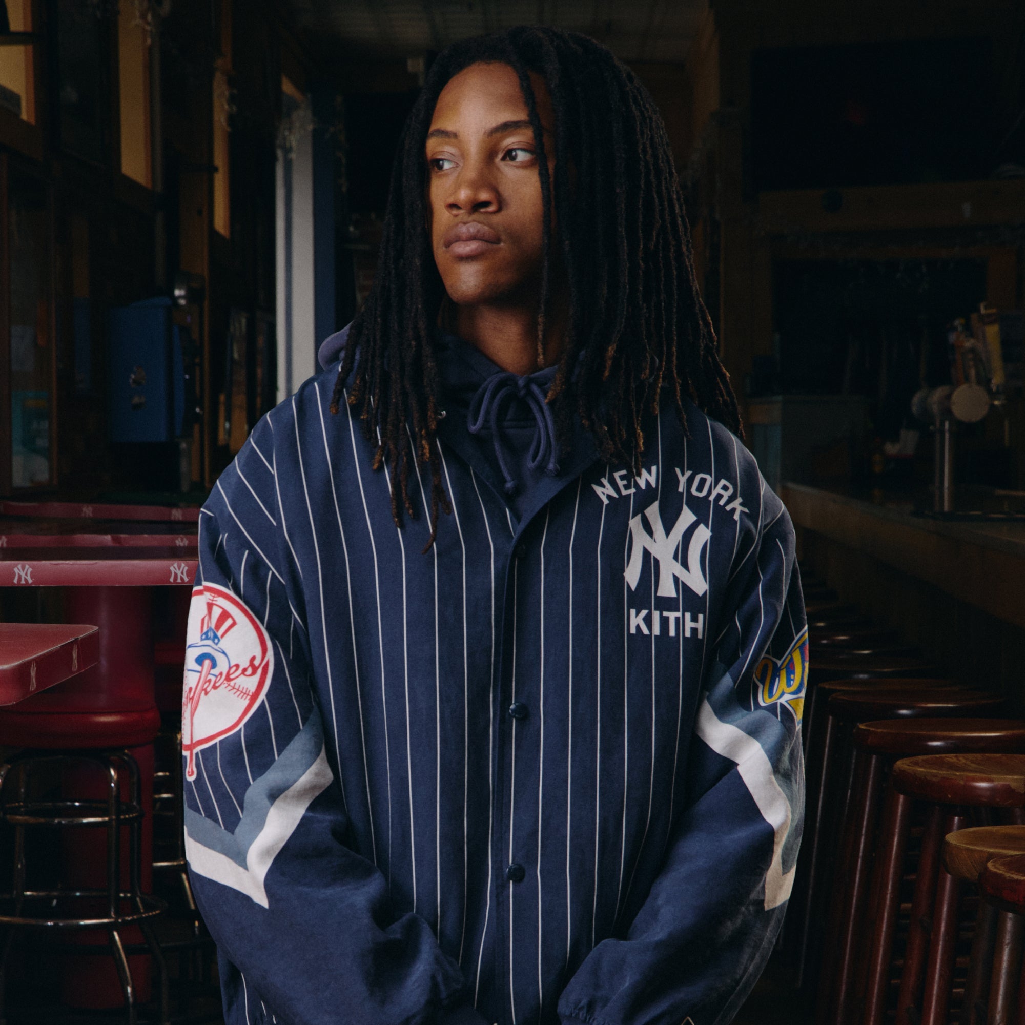 Kith Kids for Nike Denim Laser Etched Varsity Jacket - Mystic Navy