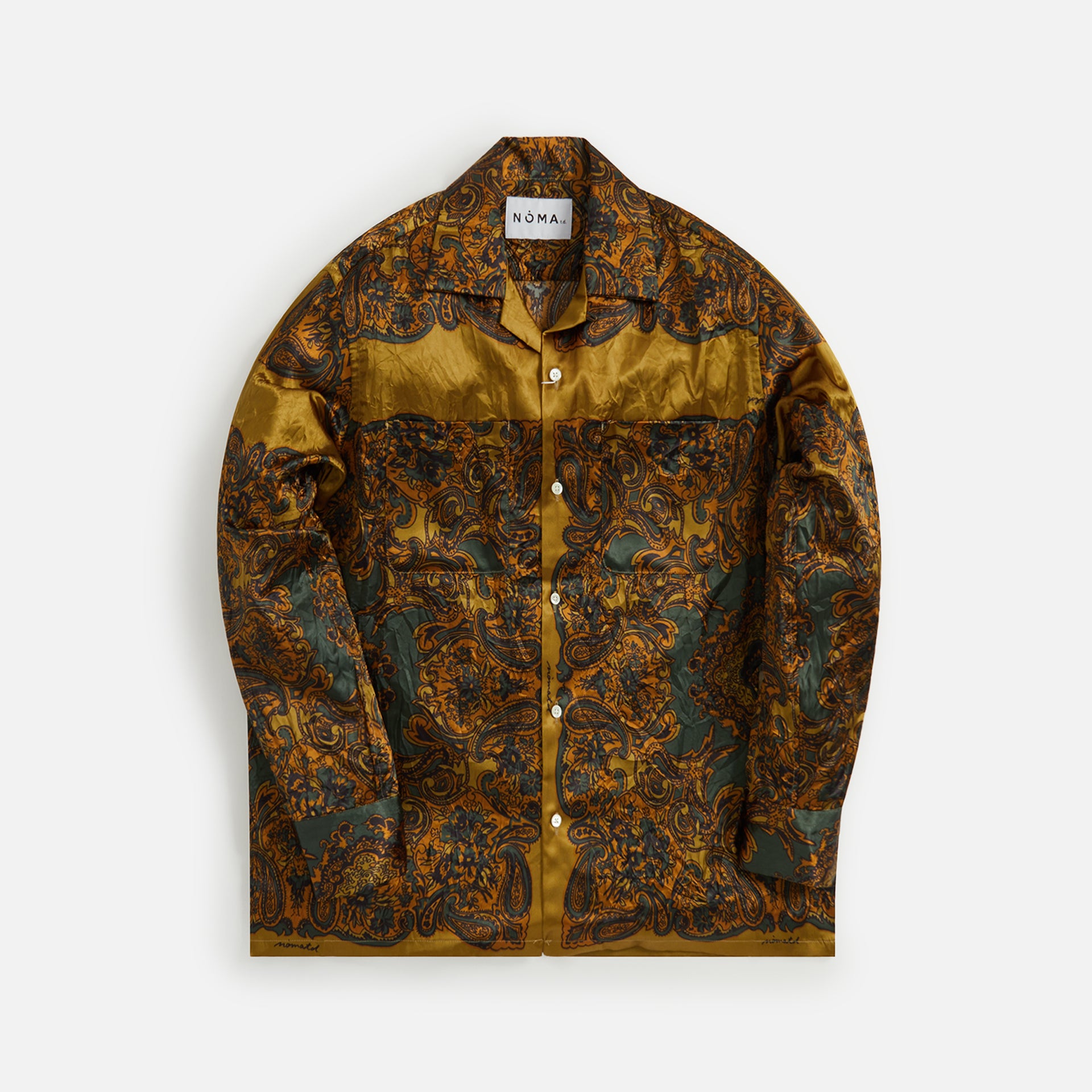 Noma Wrinkled Open Collar Shirt - Paisley Olive