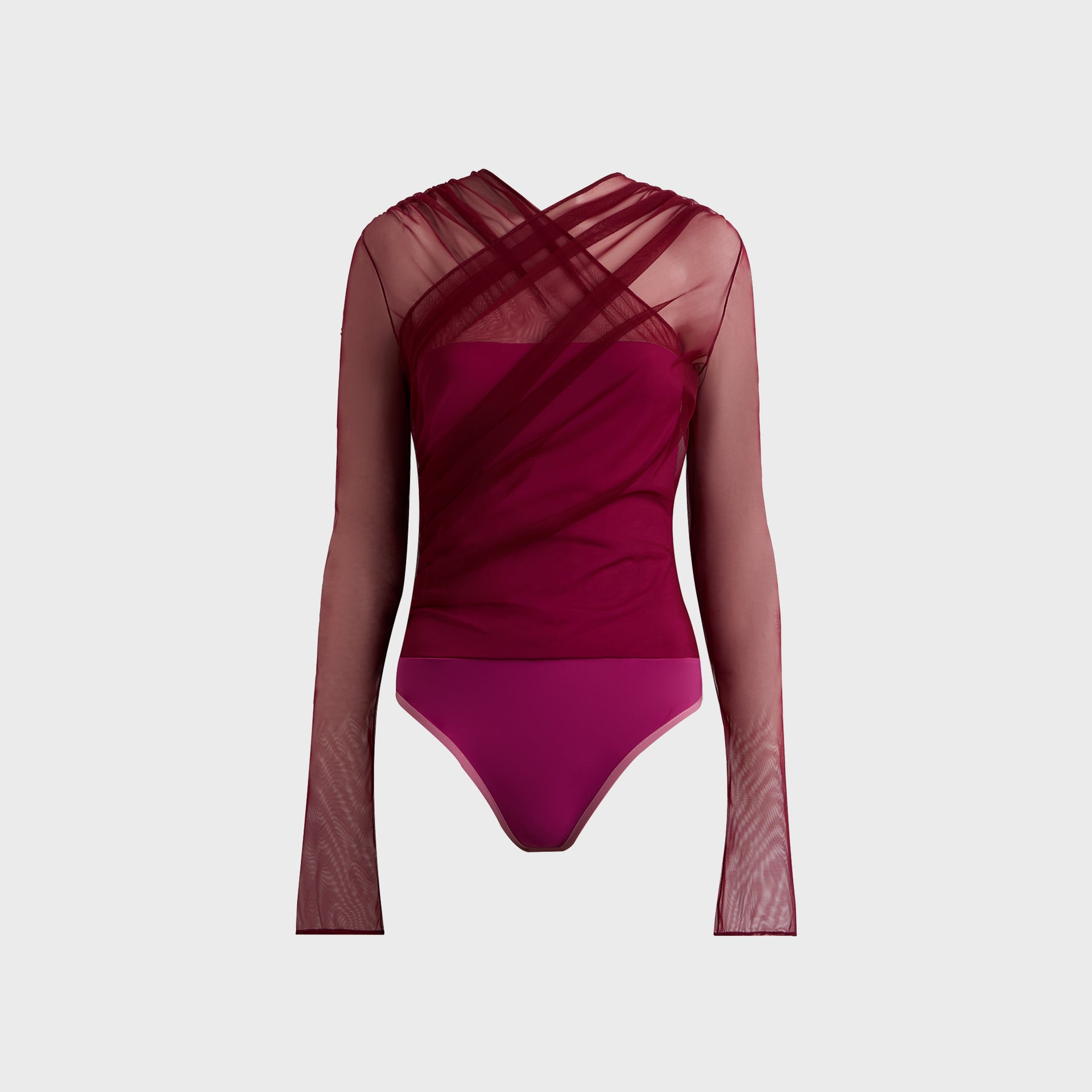 Nensi Dojaka Semi-Sheer Gathered Long Sleeve Top - Burgundy