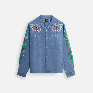 Needles One-Up Shirt brunello - Cotton Chambray / India Embroidery Blue