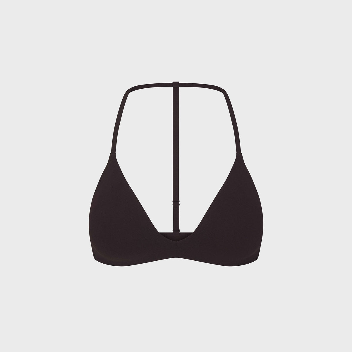 NikeSKIMS Studio Stretch Triangle Sports Bra in Dark Roast, deep brown triangle bra with adjustable Y-back straps
