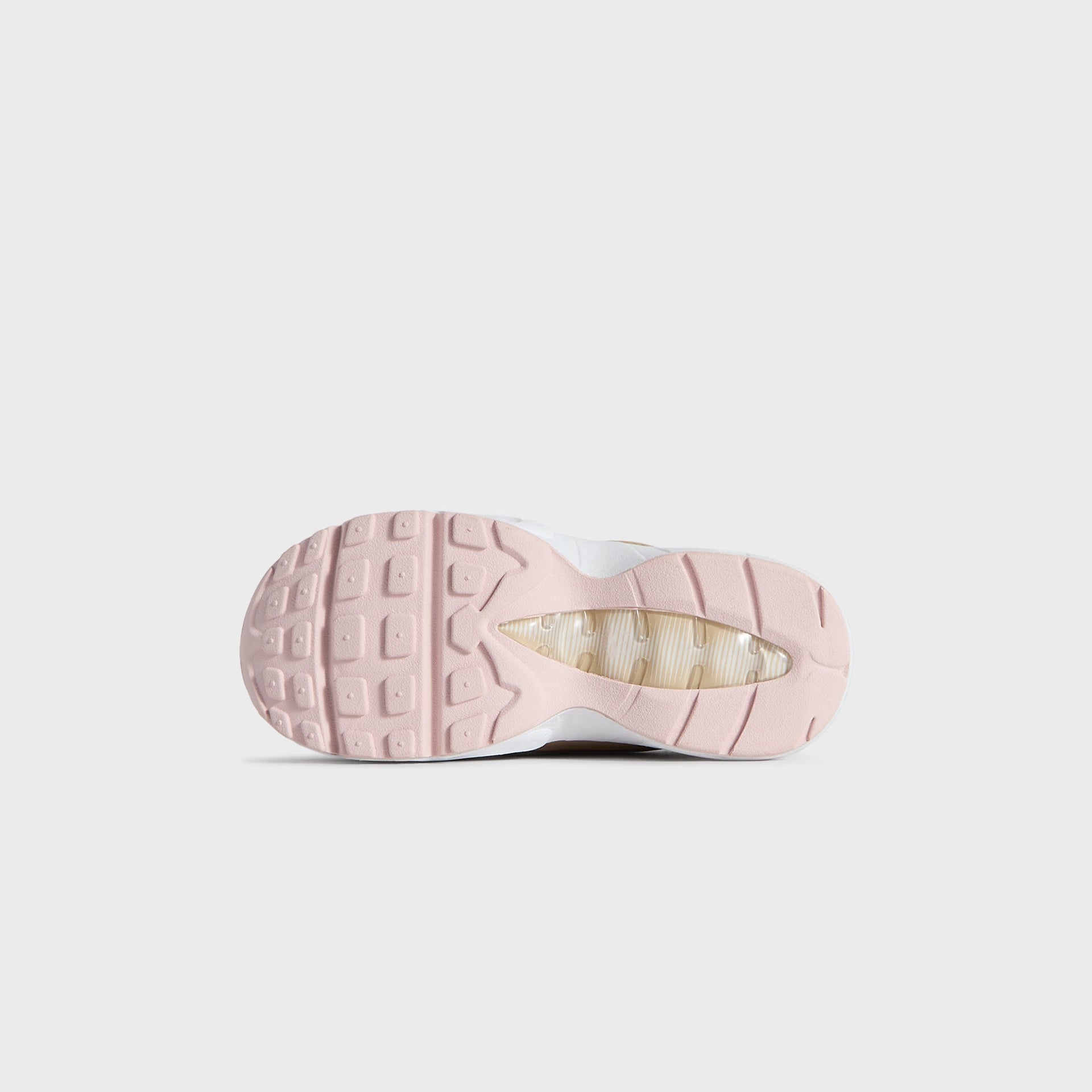 Translucent pink outsole of the Kith Kids x Nike TD Air Max 95 Linen, seen from below