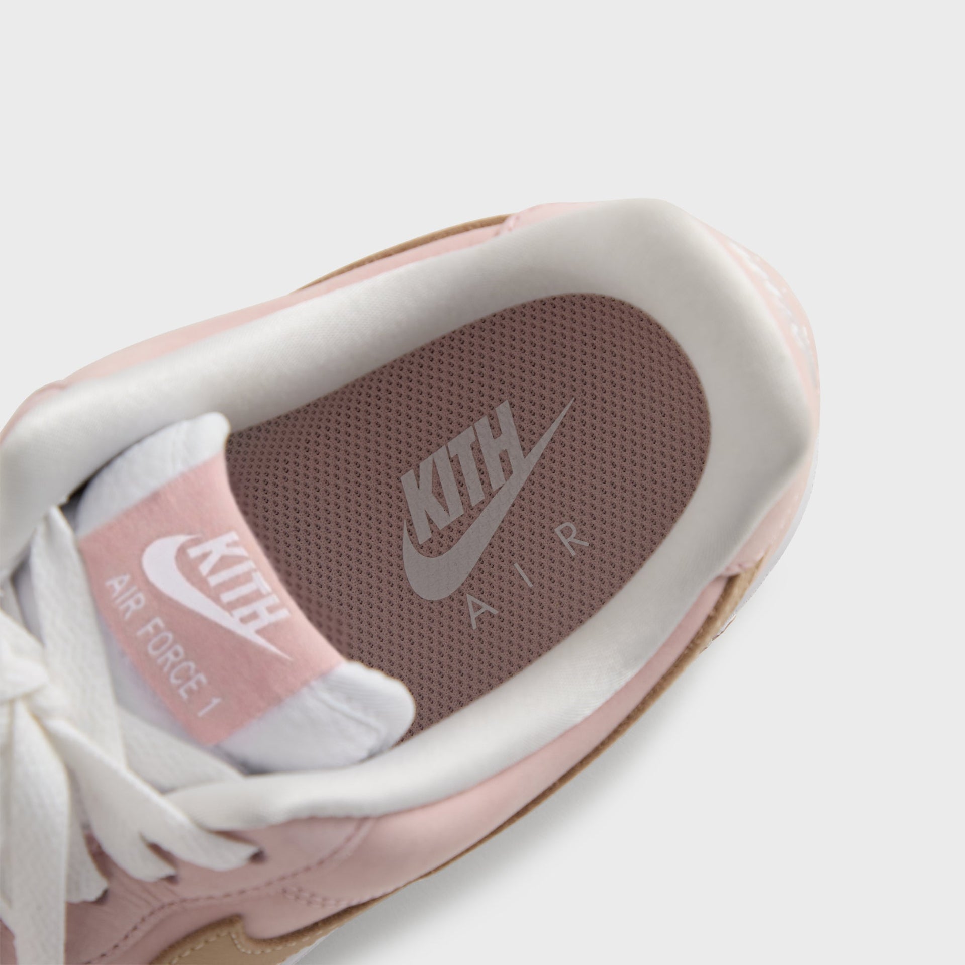 Kith for Nike Air Force 1 'Un-Linen' pink insole with Kith Air branding and Kith Air Force 1 tongue tag
