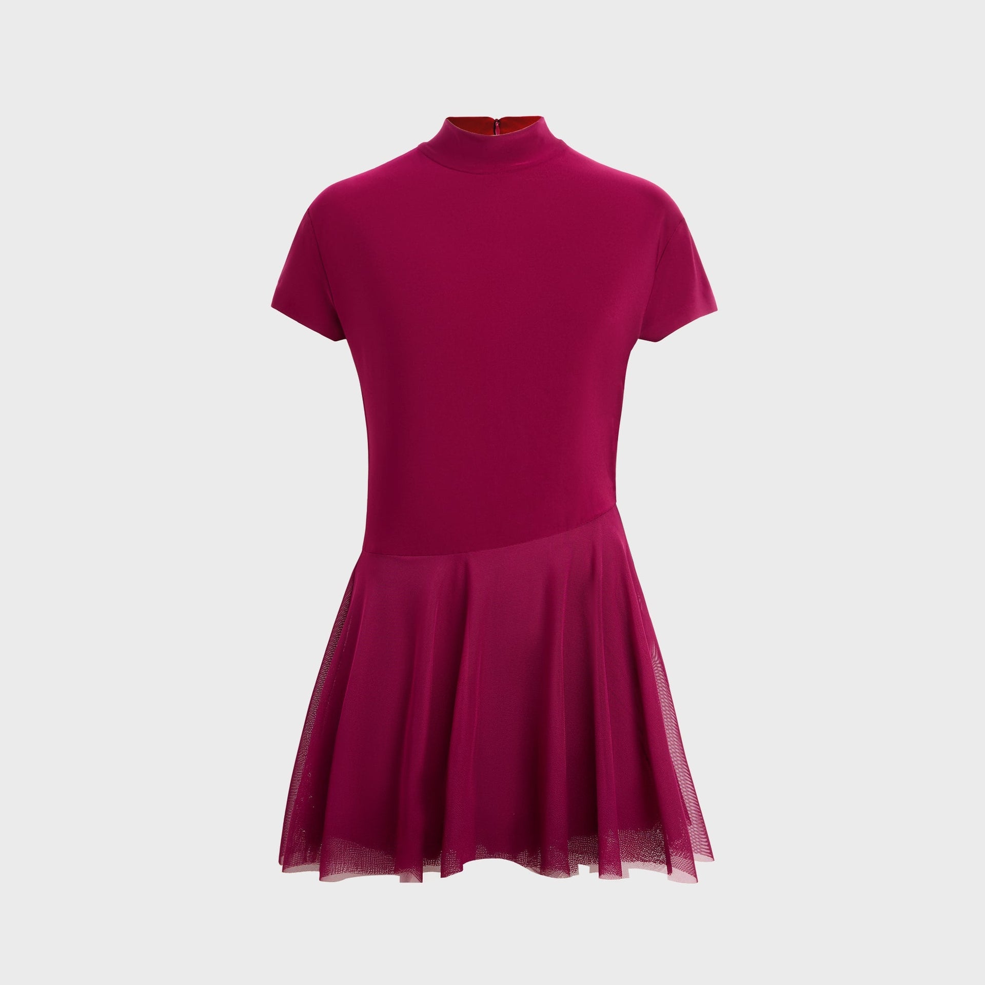 Norma Kamali Mock Neck Cap Sleeve Flared Pickleball Dress - Plum