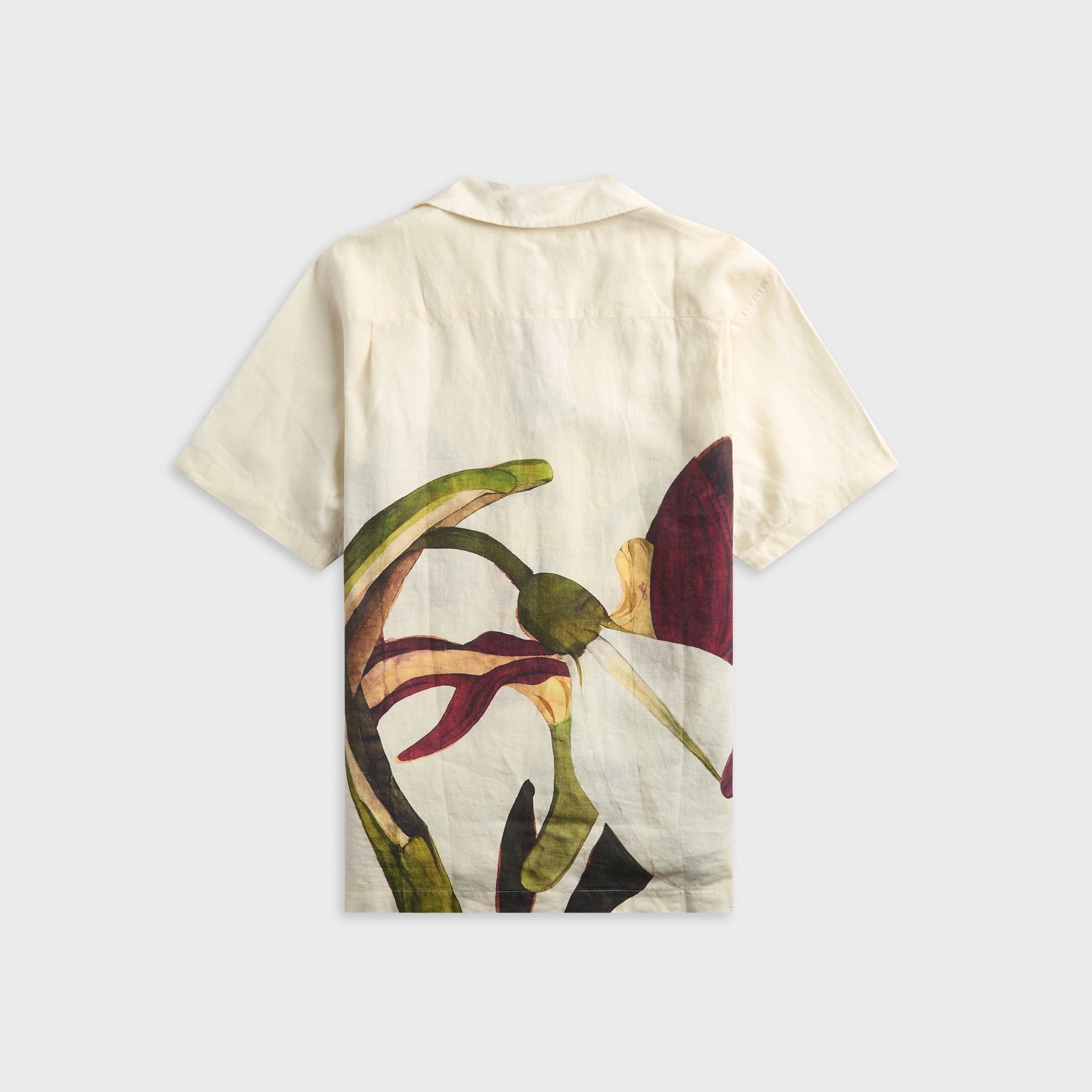 Orlebar Brown Maitan Linen Orchid-Print Camp Shirt - White Sand / Damson