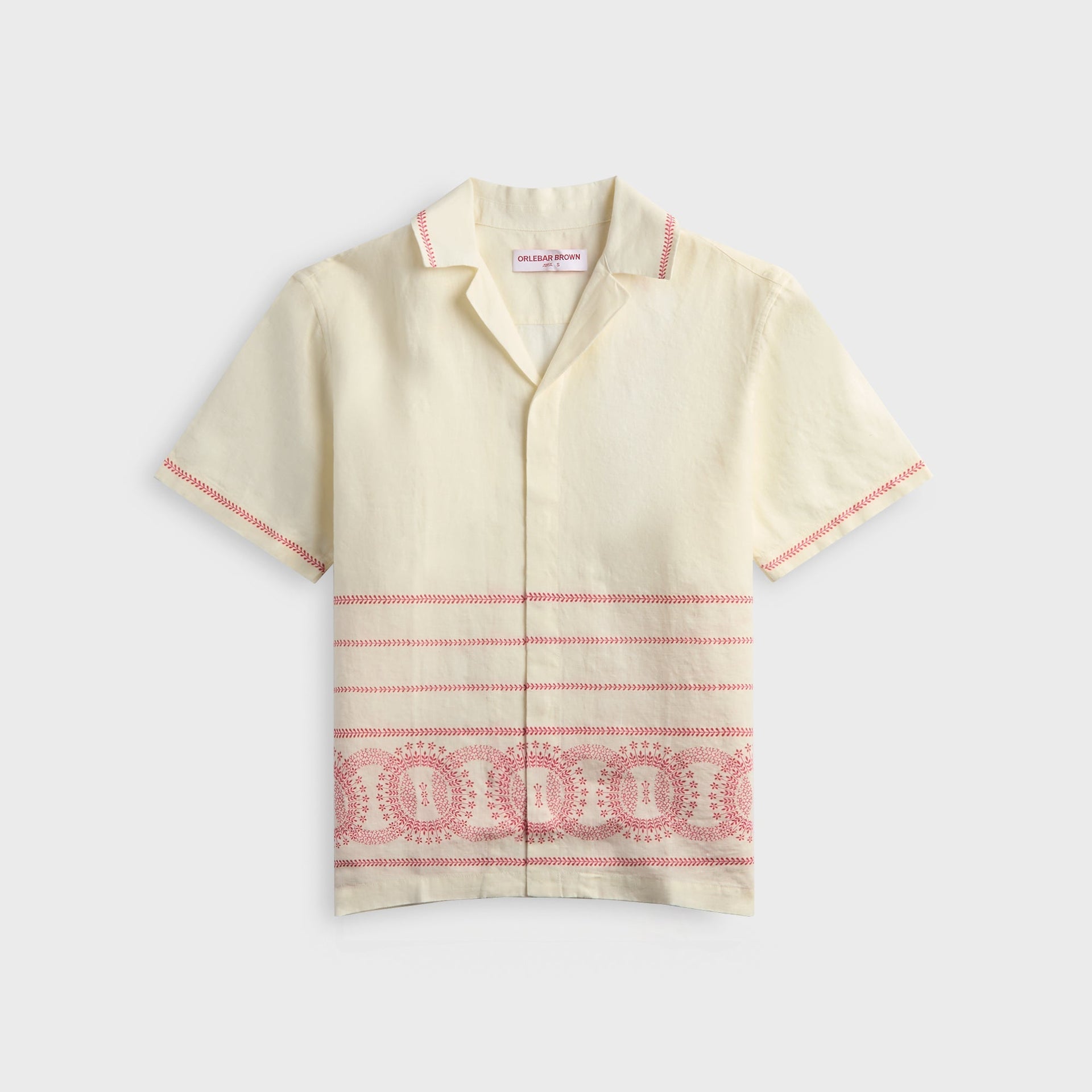 Orlebar Brown Maitan Linen Cirqua Shirt - White Sand / Summer Red