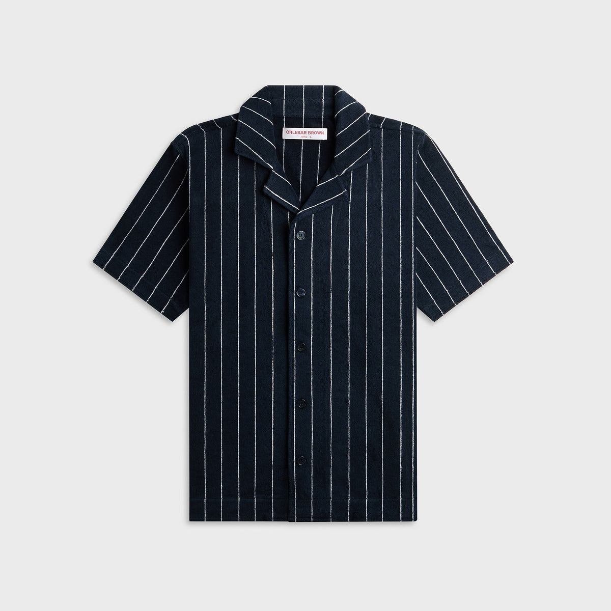 Orlebar Brown Hawkin Towelling Relaxed Fit Stripe Shirt - Night Iris / White Sand