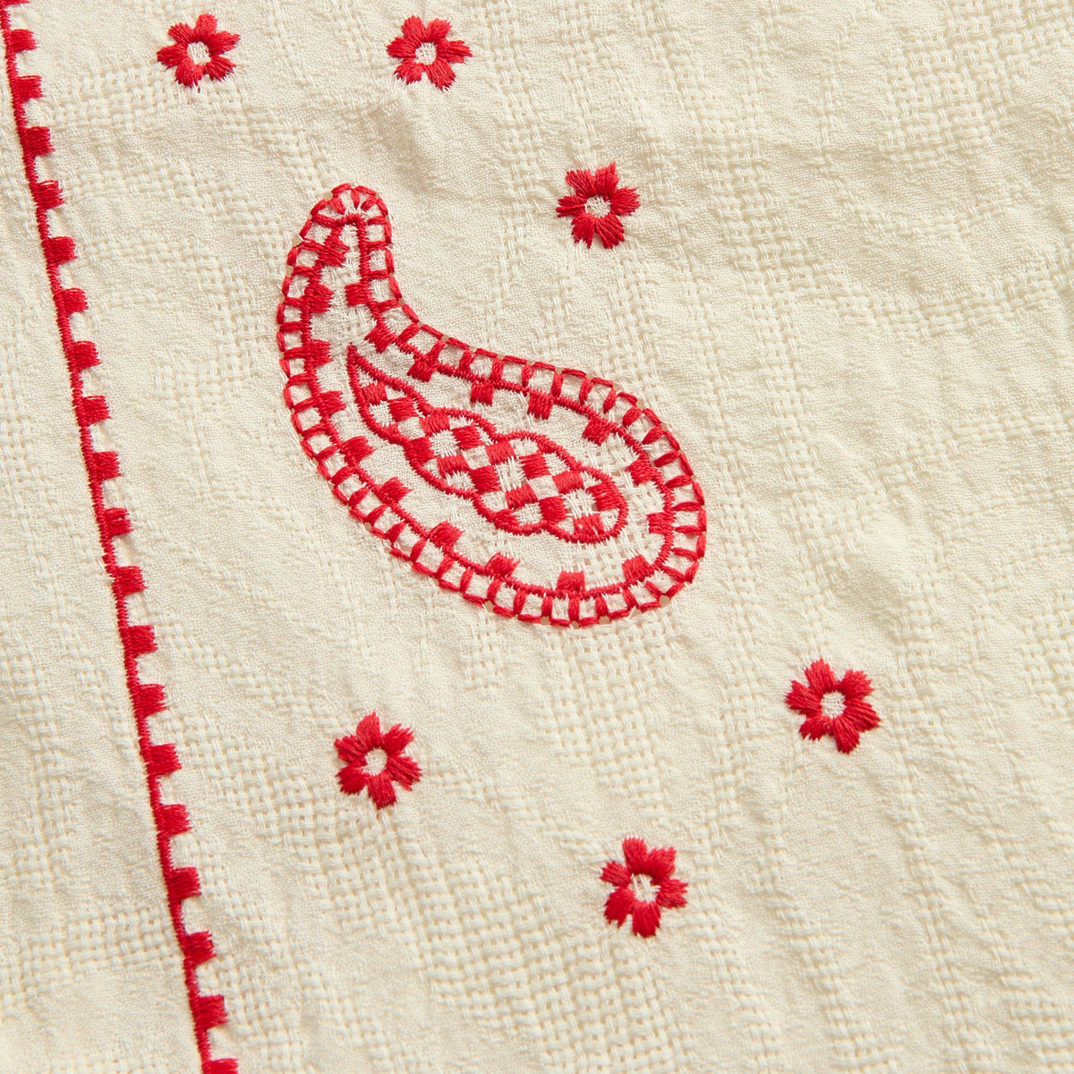 Orlebar Brown Relaxed Fit Paisley Embroidery Shirt - White Sand / Vermillion
