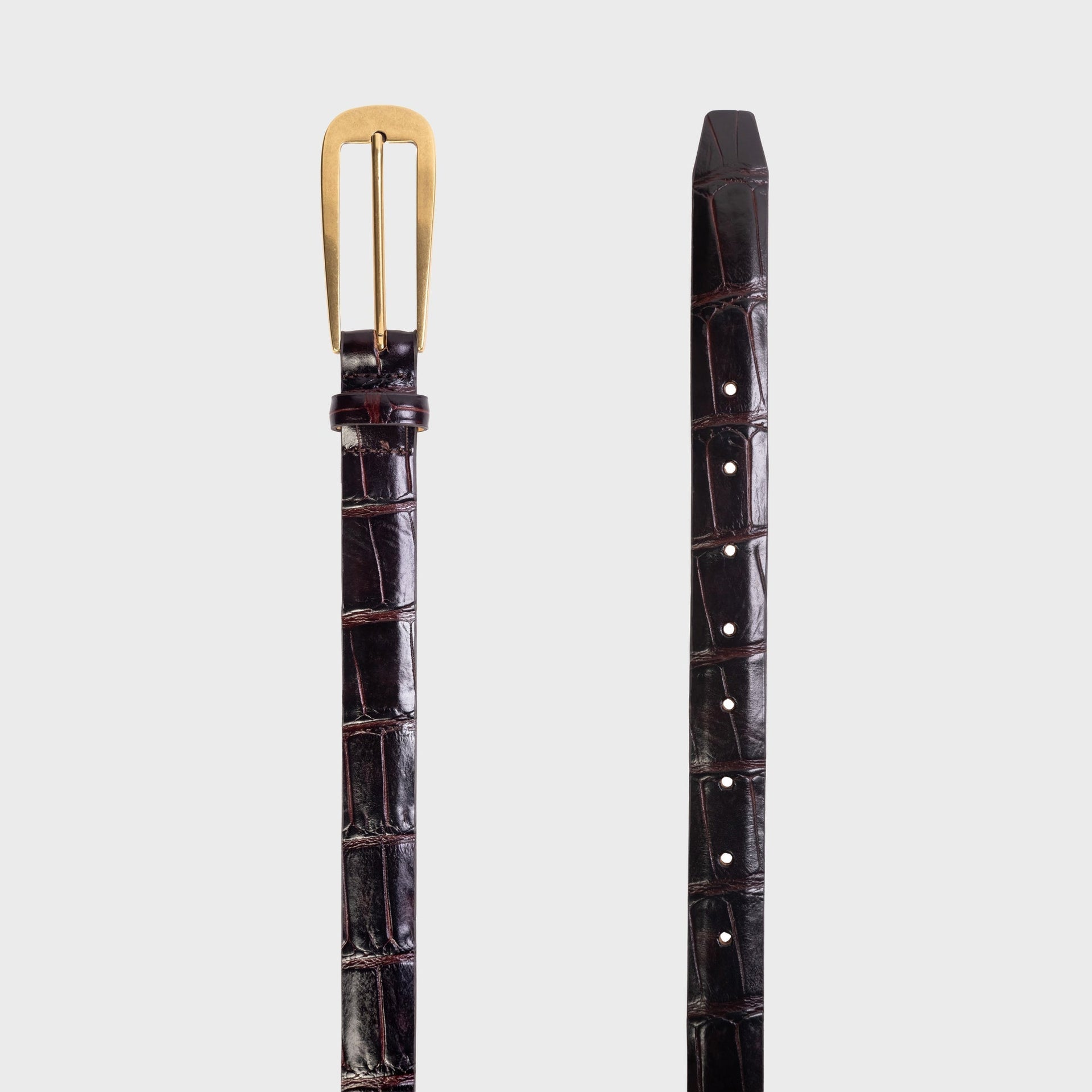 Black Suede Studio Orly Belt - Brown Croc Leather / Gold