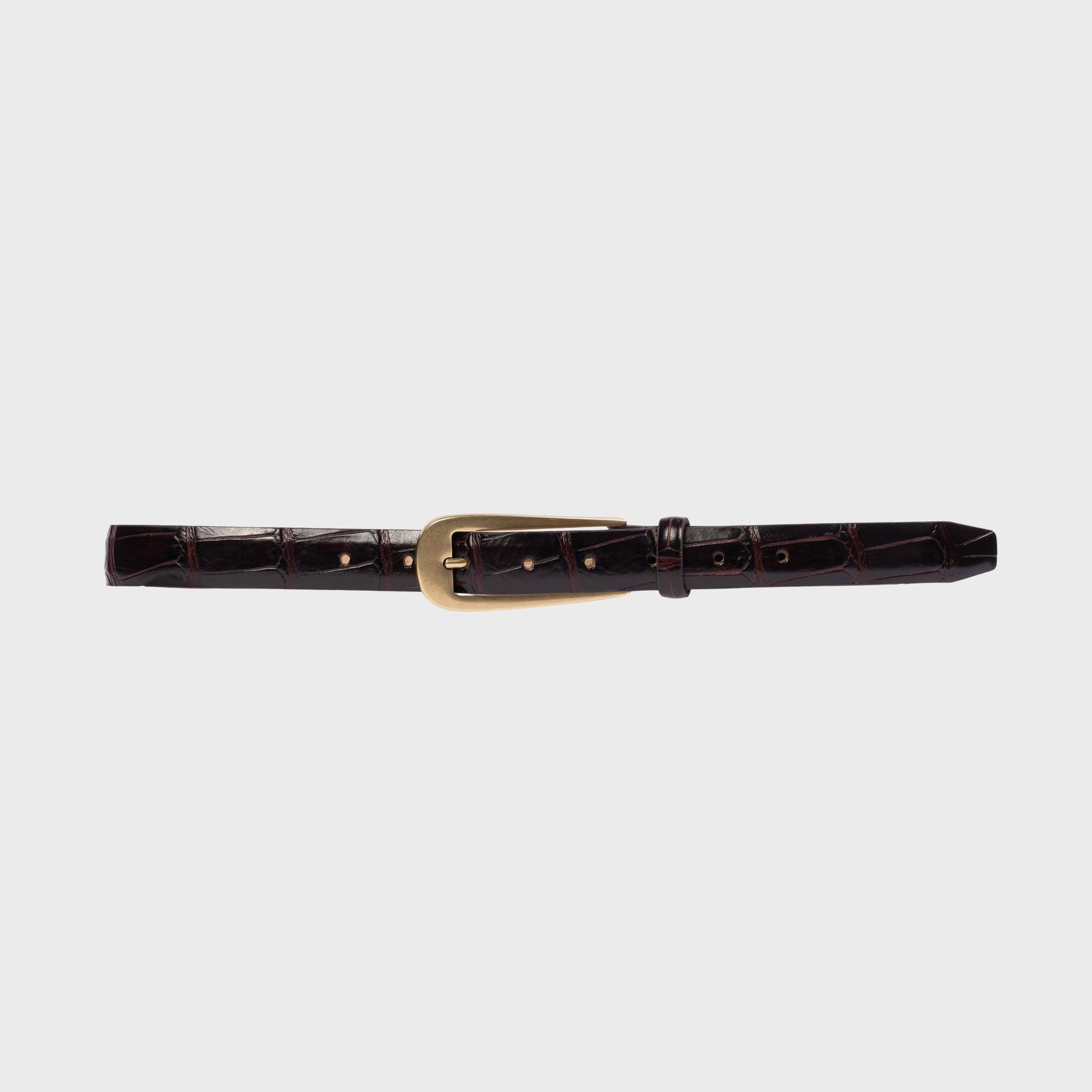 Black Suede Studio Orly Belt - Brown Croc Leather / Gold