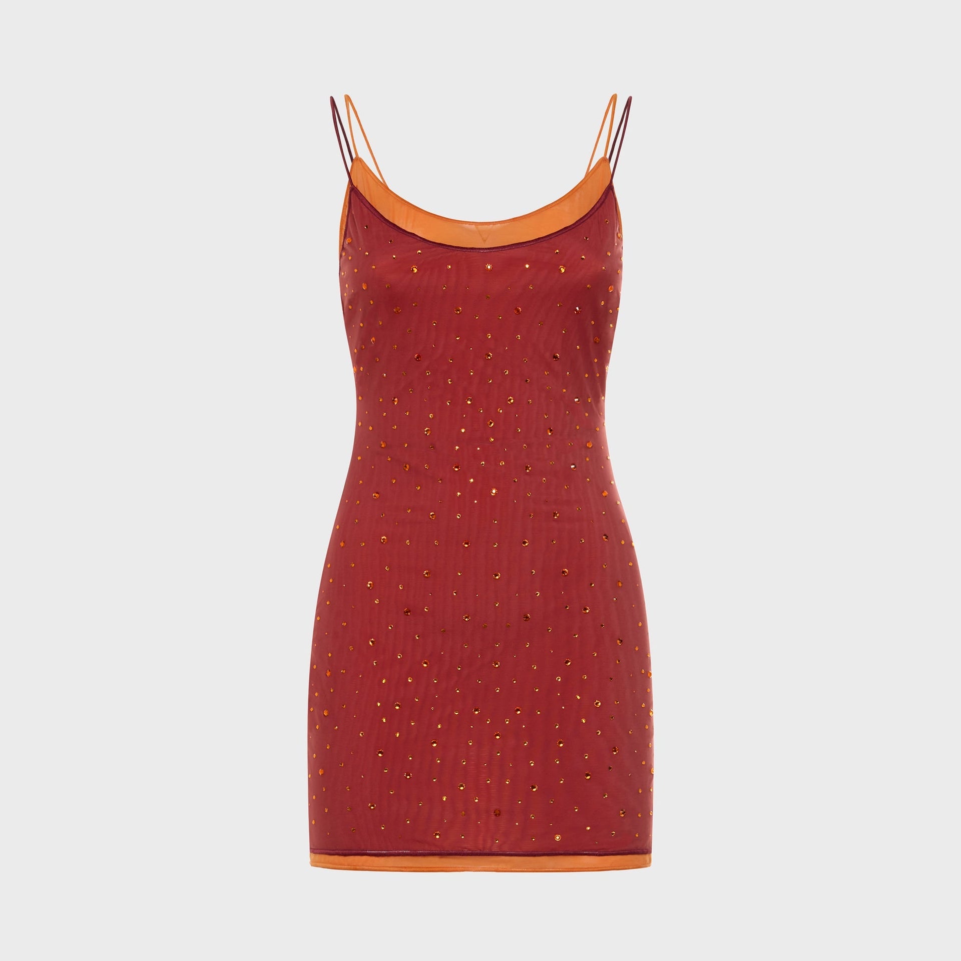 Oseree Double Gem Mesh Mini Dress - Rouge / Orange