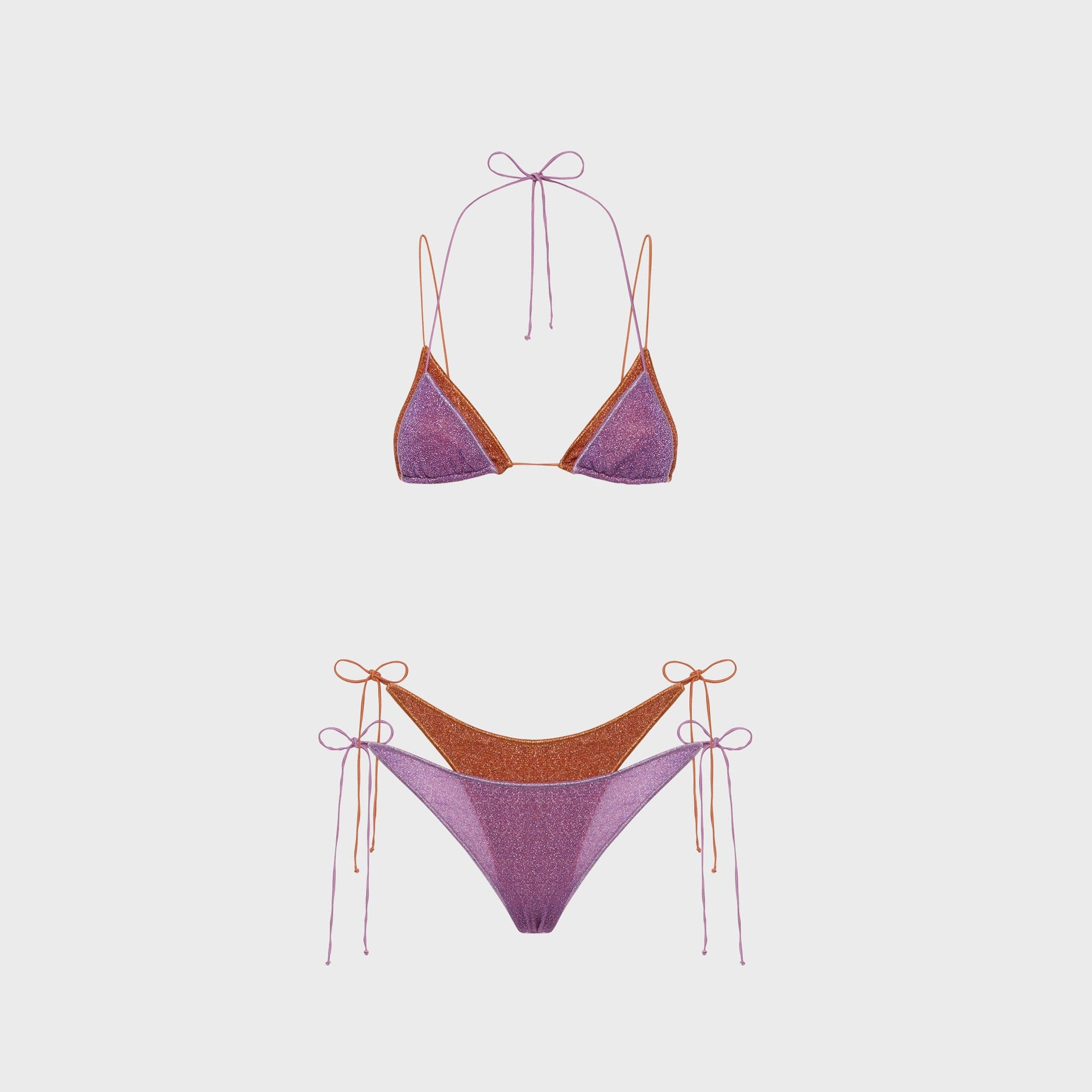 Oseree Double Microkini Lurex Metallic Bikini Set - Lilac / Orange