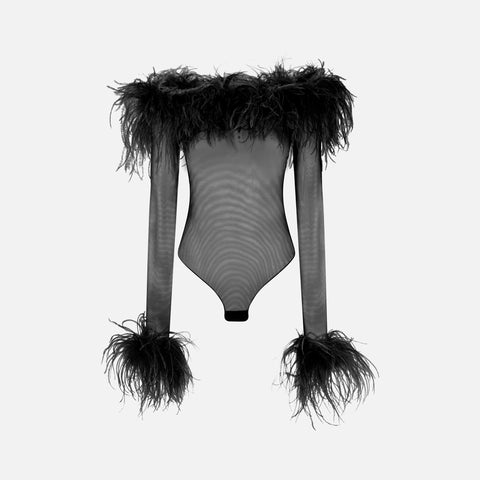 Oseree Plumage Bodysuit - Black