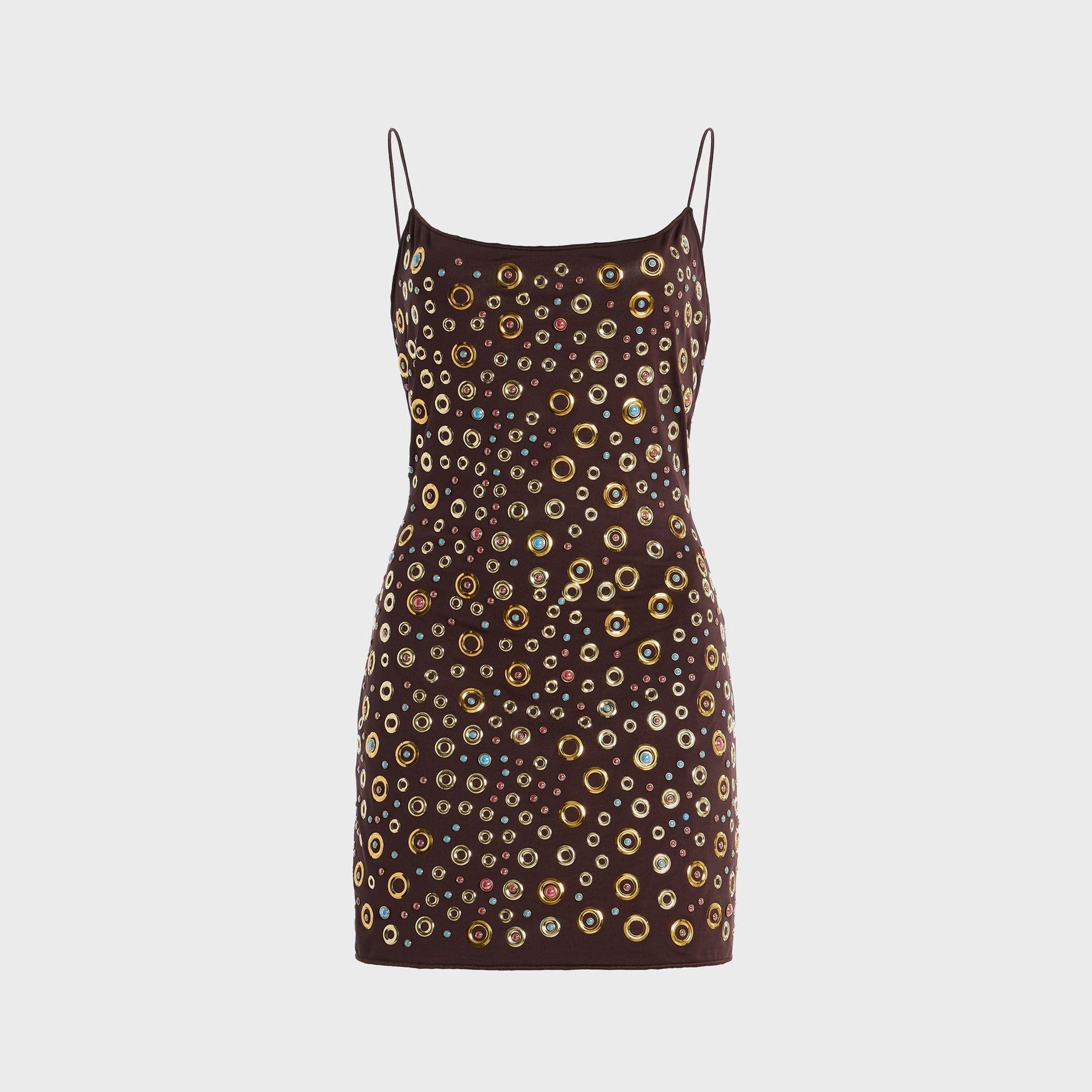 Oseree Stud Mini Dress - Brown