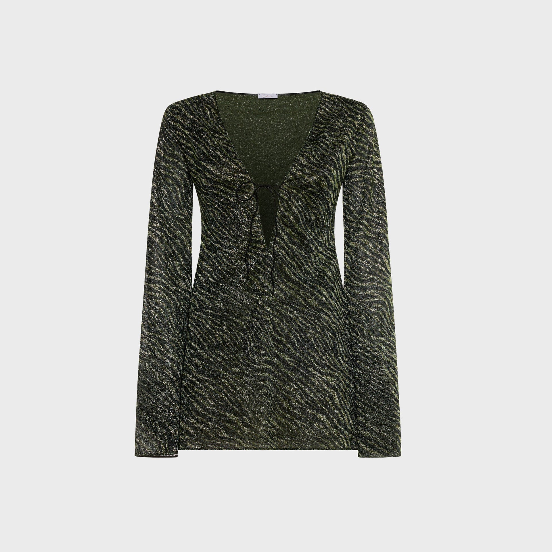 Oseree Animalier Kaftan Dress - Green / Black