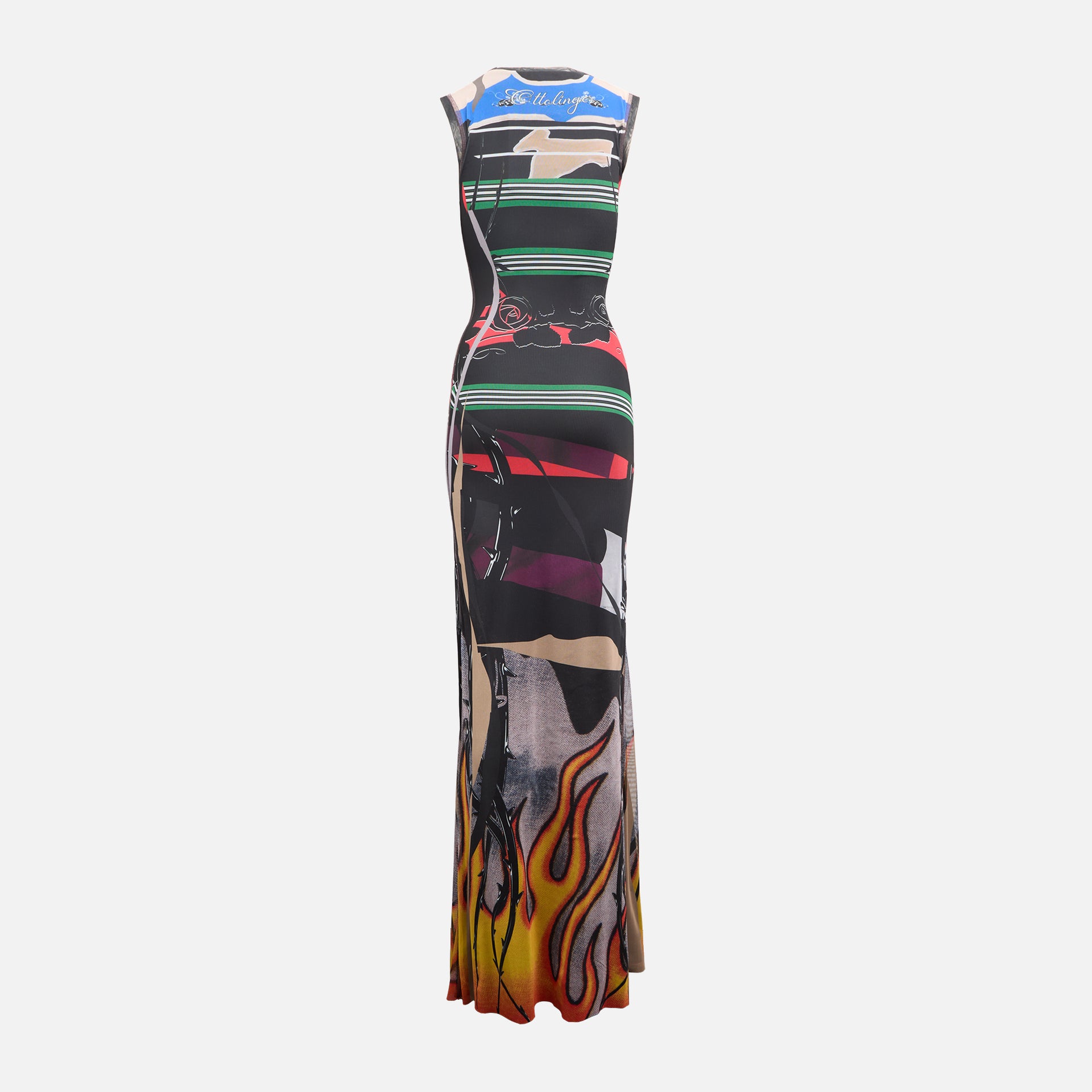 Ottolinger Mesh Maxi Dress - Polo Print