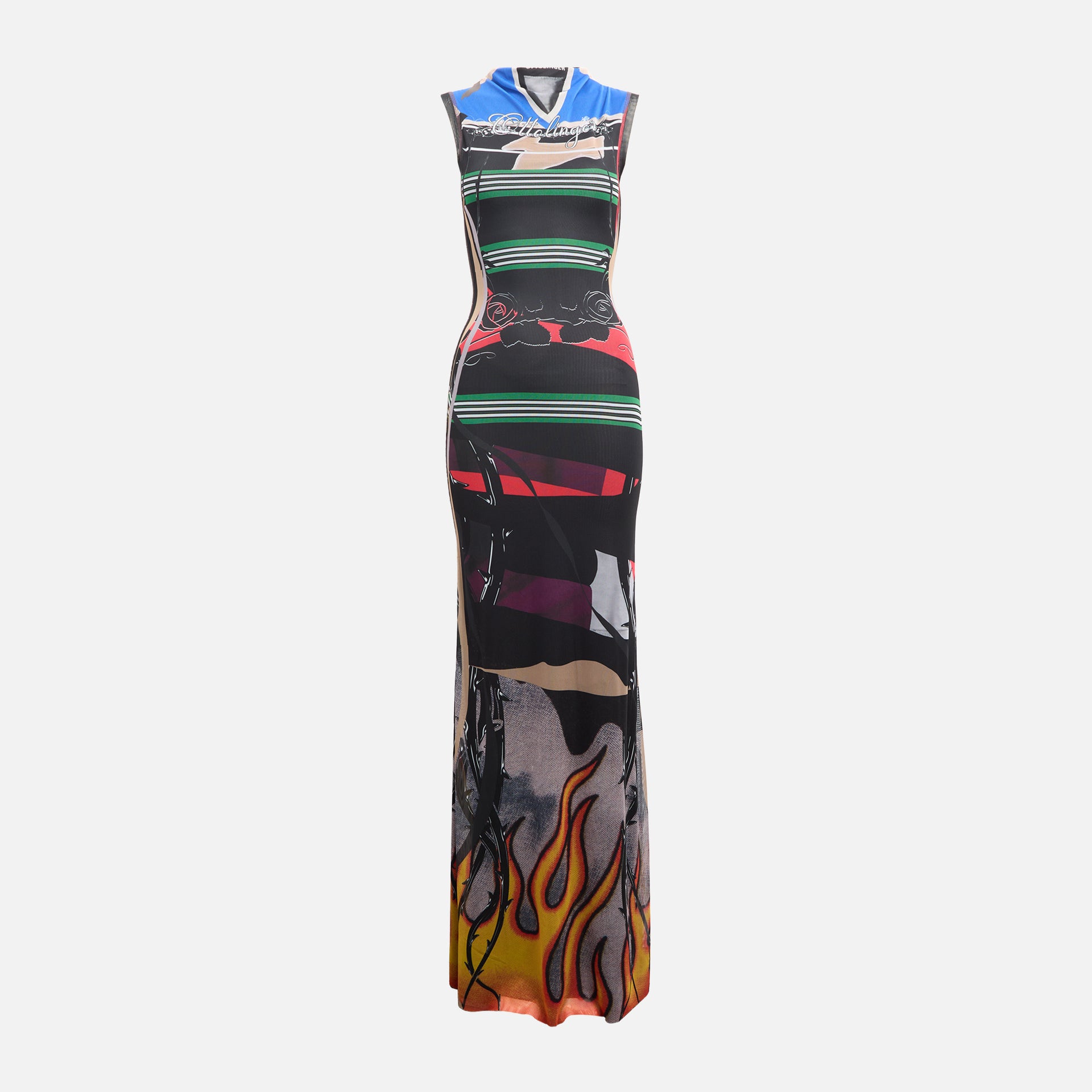 Ottolinger Mesh Maxi Dress - Polo Print