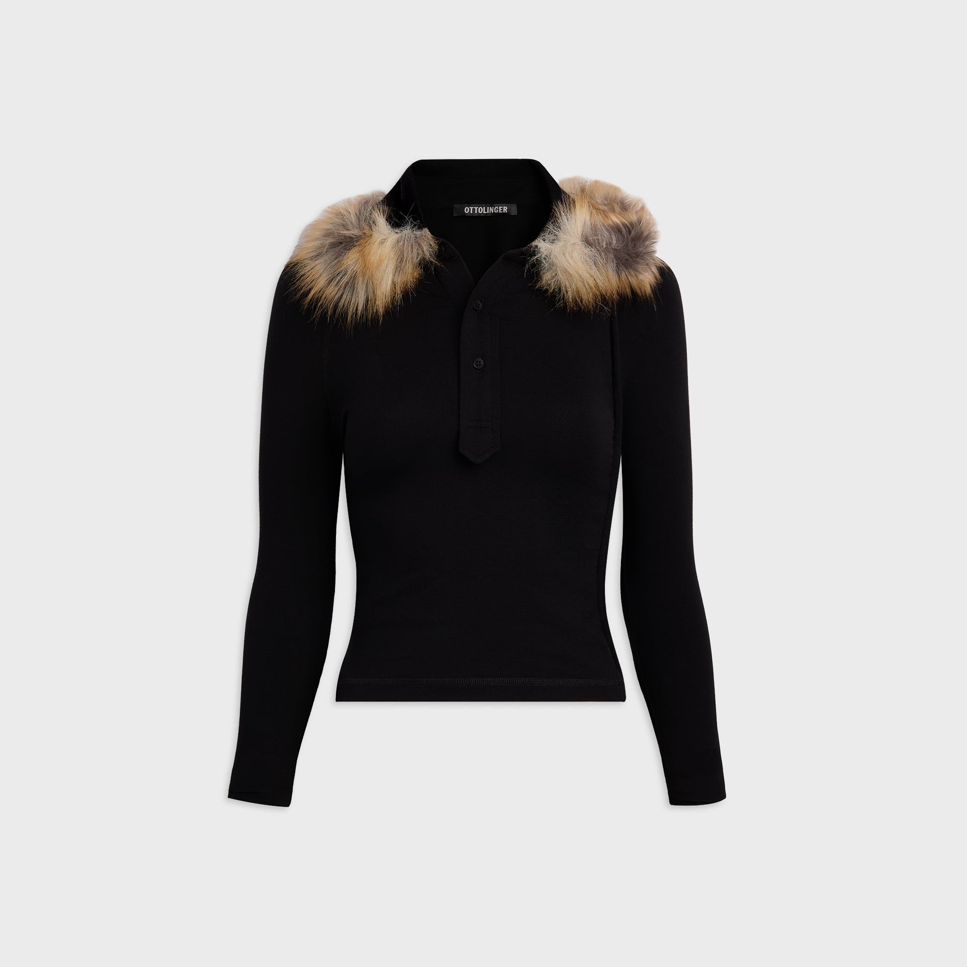 Ottolinger Furry Fitted Polo Long Sleeve in Black