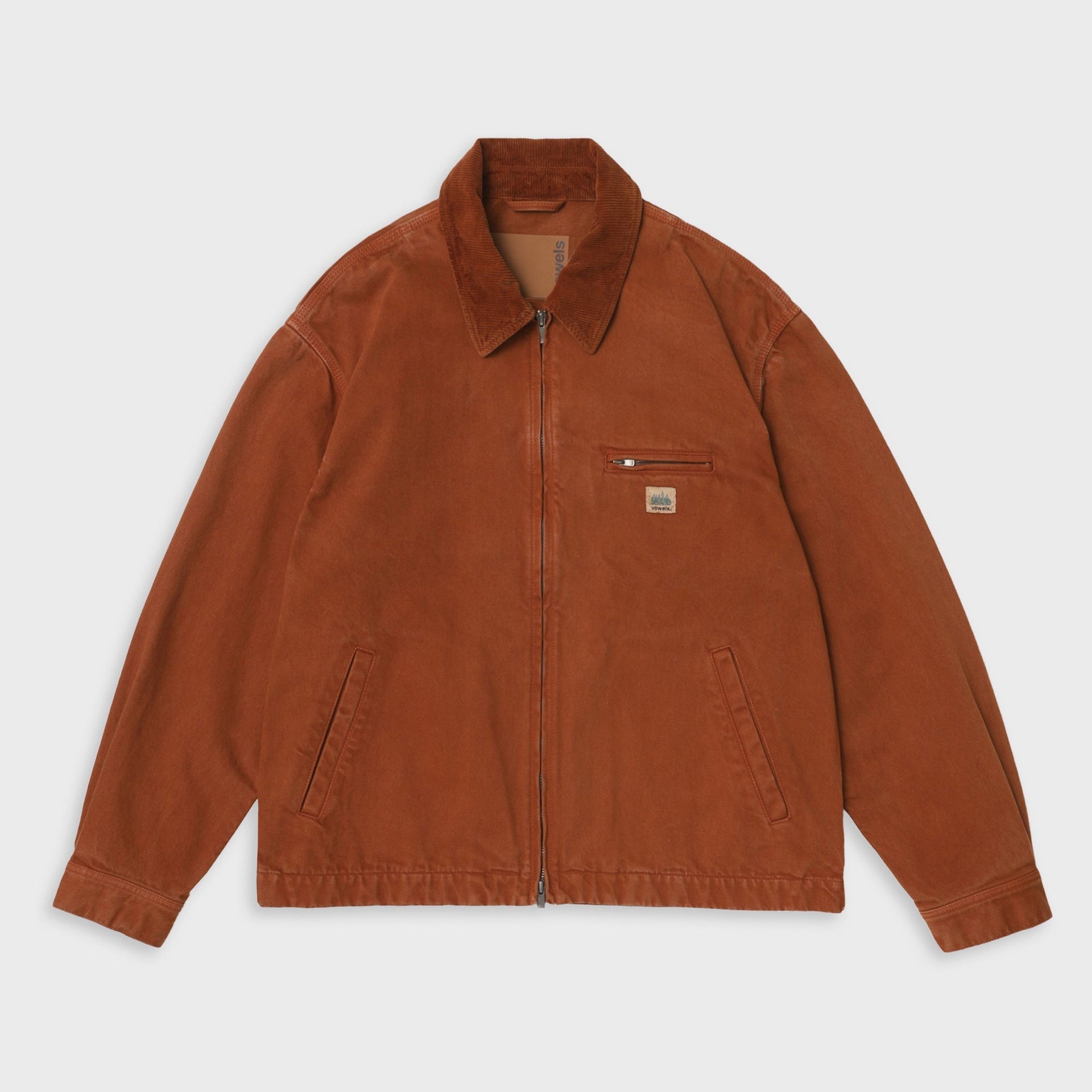 vowels Cord Collared Zip Up Jacket - Persimmon