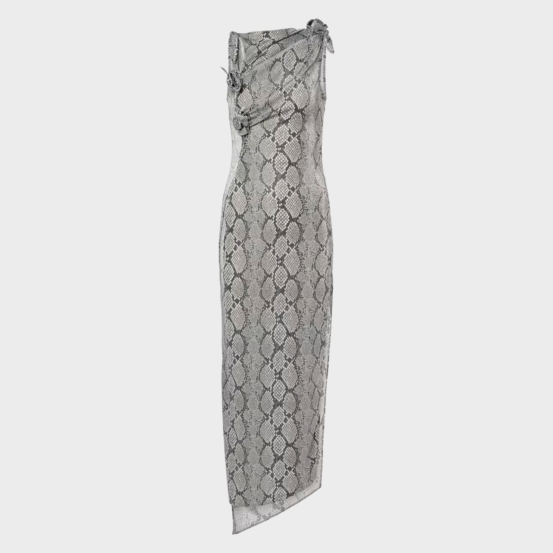 Coperni Snake Print Asymetric Flower Gown - Grey