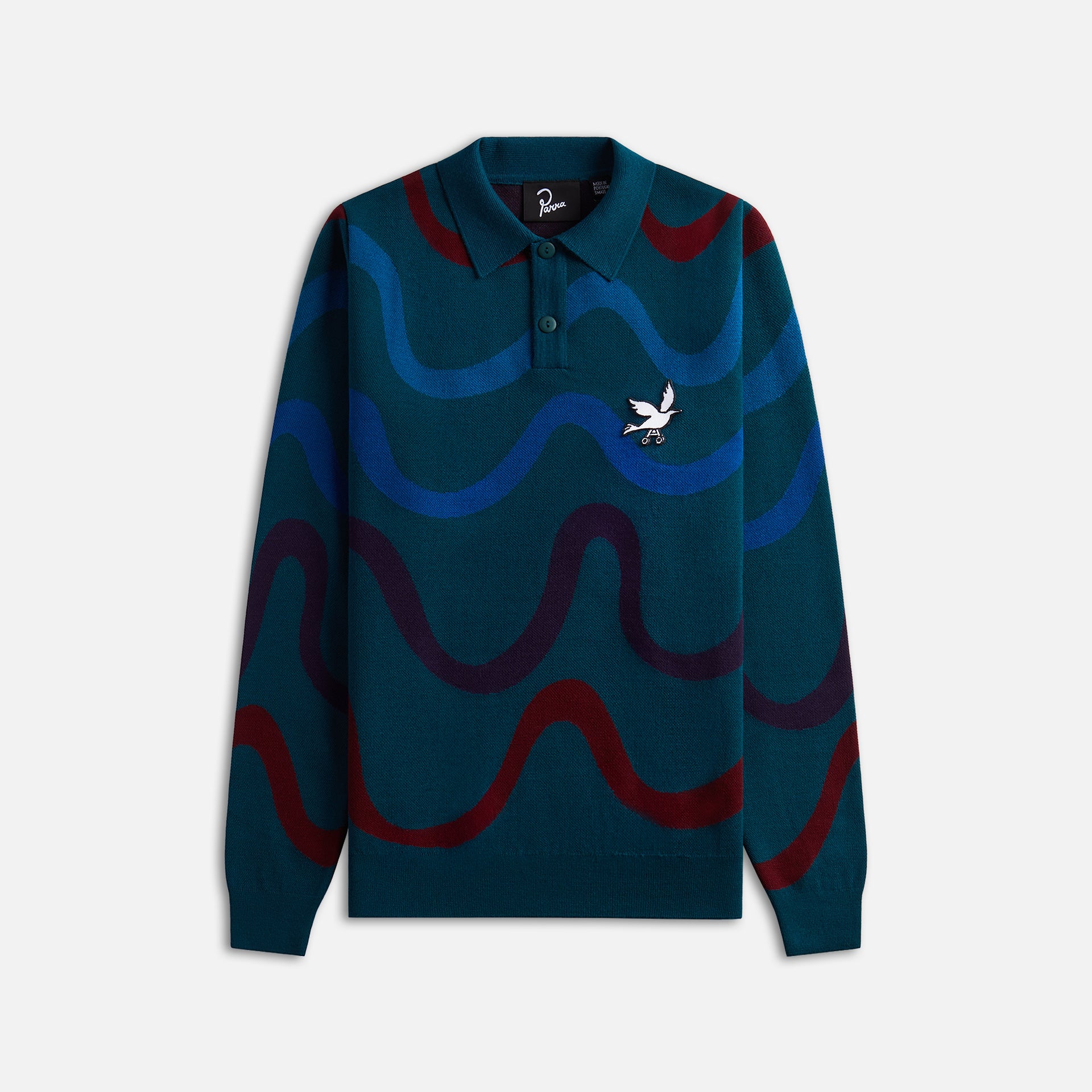 by Parra Colored Soundwave Knitted Polo Pullover - Green