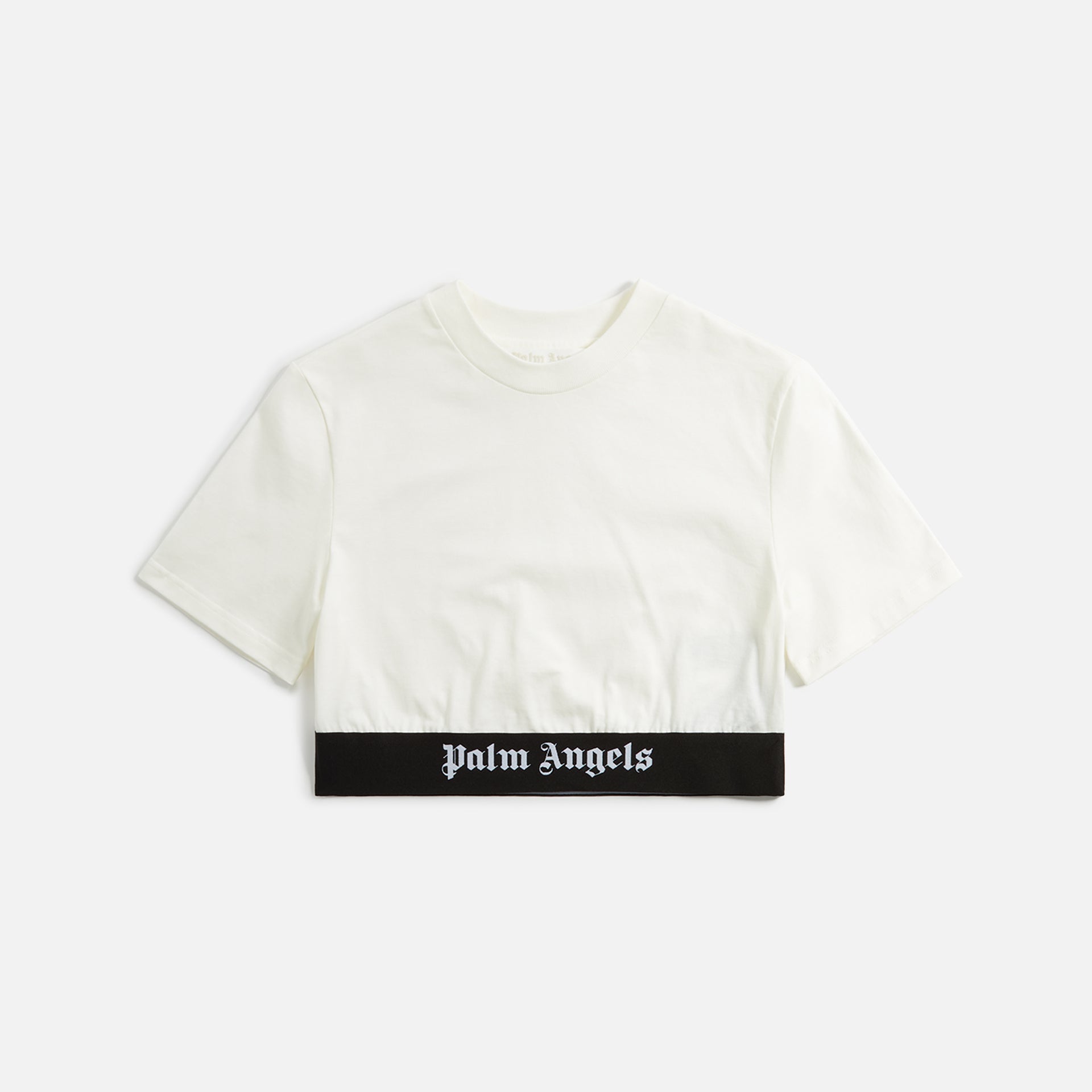 Palm Angels Logo Tape Cropped Tee - Off White / Black