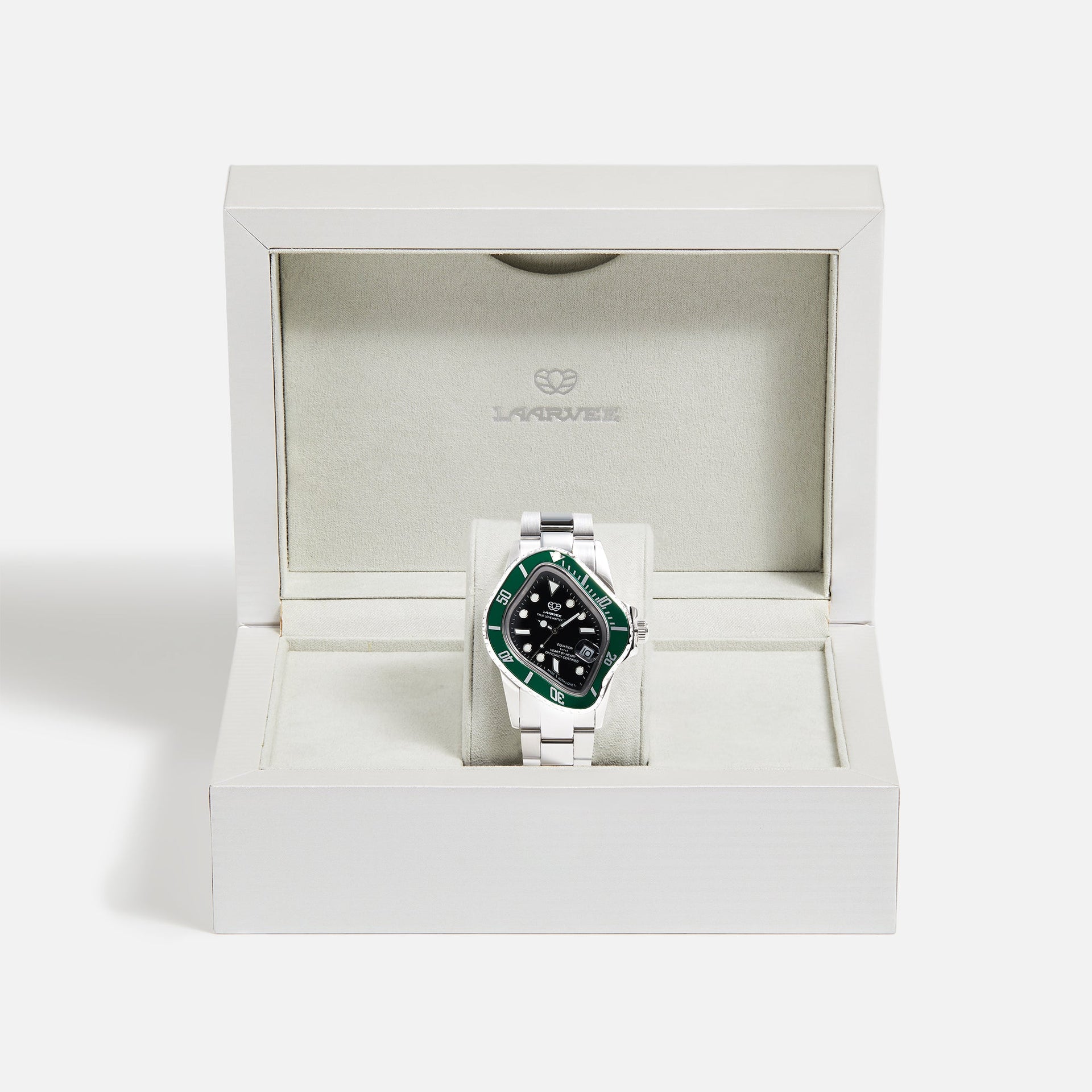 LAARVEE Silver Precision Steel - Green Bezel / Black Dial