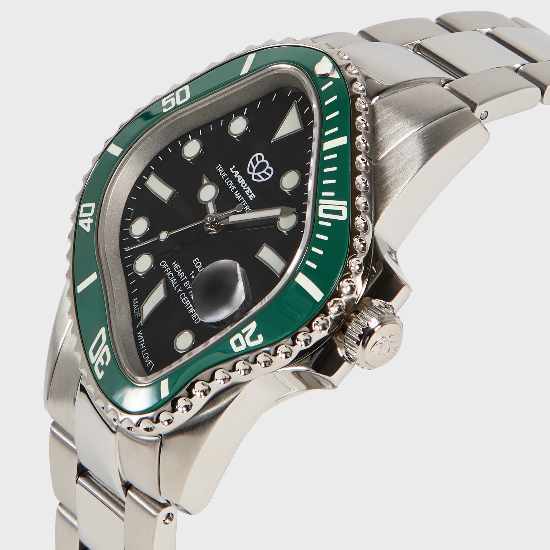 LAARVEE Silver Precision Steel - Green Bezel / Black Dial
