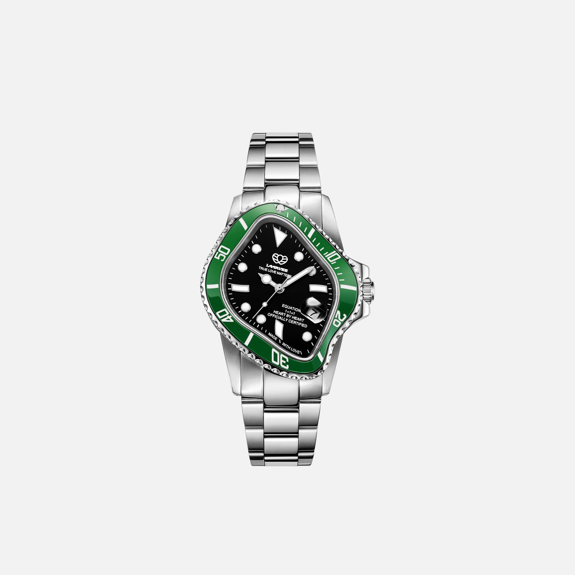 LAARVEE Silver Precision Steel - Green Bezel & Black Dial