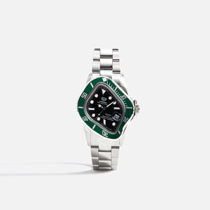 LAARVEE Silver Precision Steel - Green Bezel & Black Dial