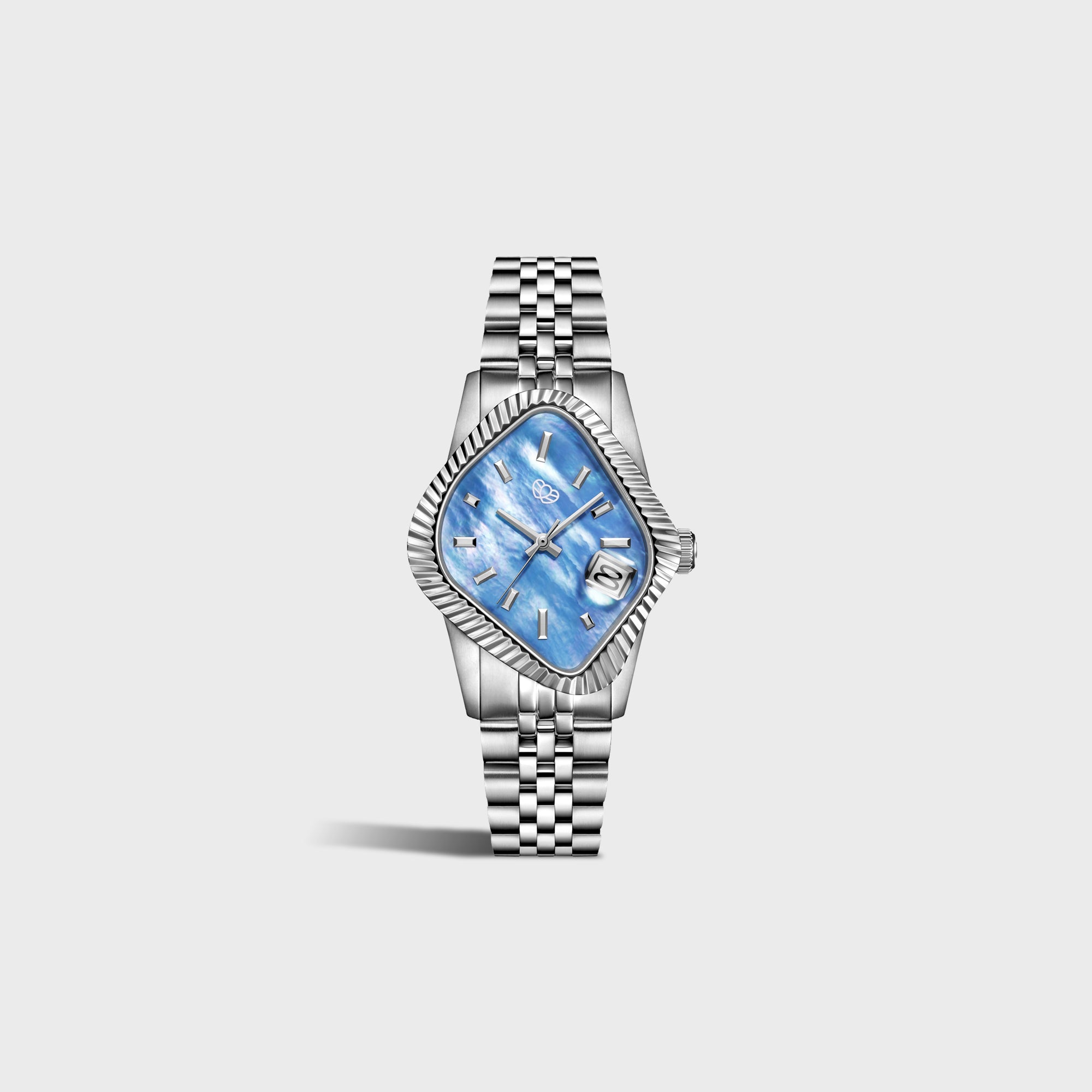 LAARVEE Silver Precision Steel - Fluted Bezel / Blue Mother Of