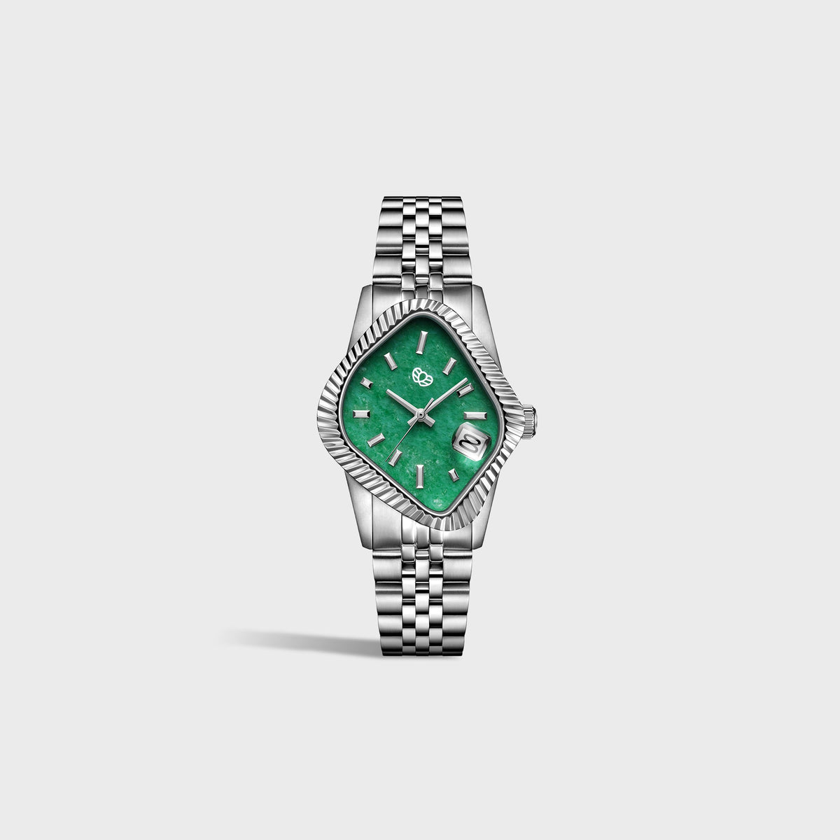 LAARVEE Silver Precision Steel Watch - Fluted Bezel / Jade Dial