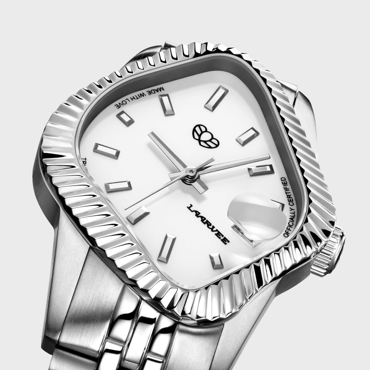 LAARVEE Silver Precision Steel - Fluted Bezel / White Dial