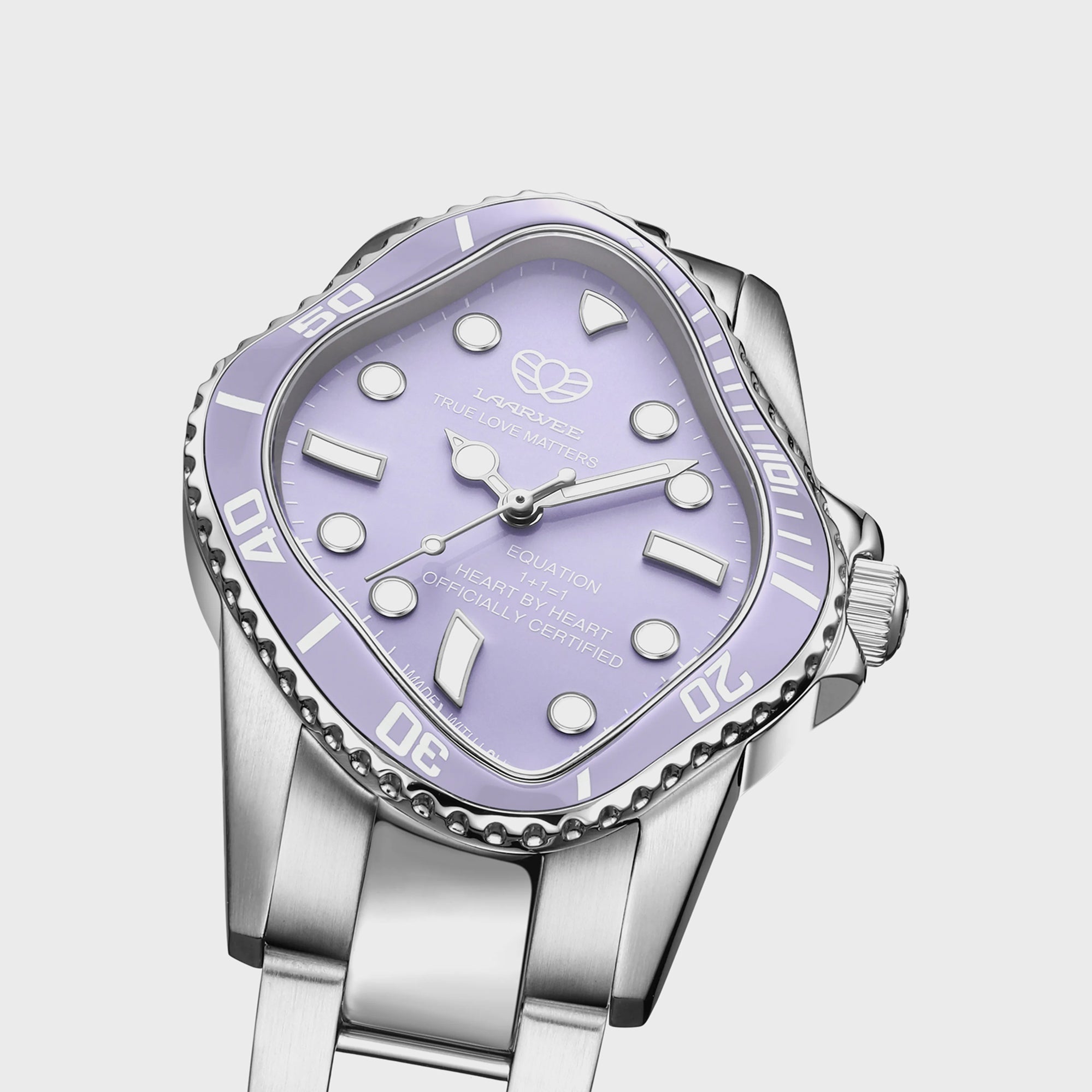 アースミューア磁場 ルチルクォーツ LAARVEE Silver Precision Steel Watch - Lilac Ceramic Bezel / Lilac