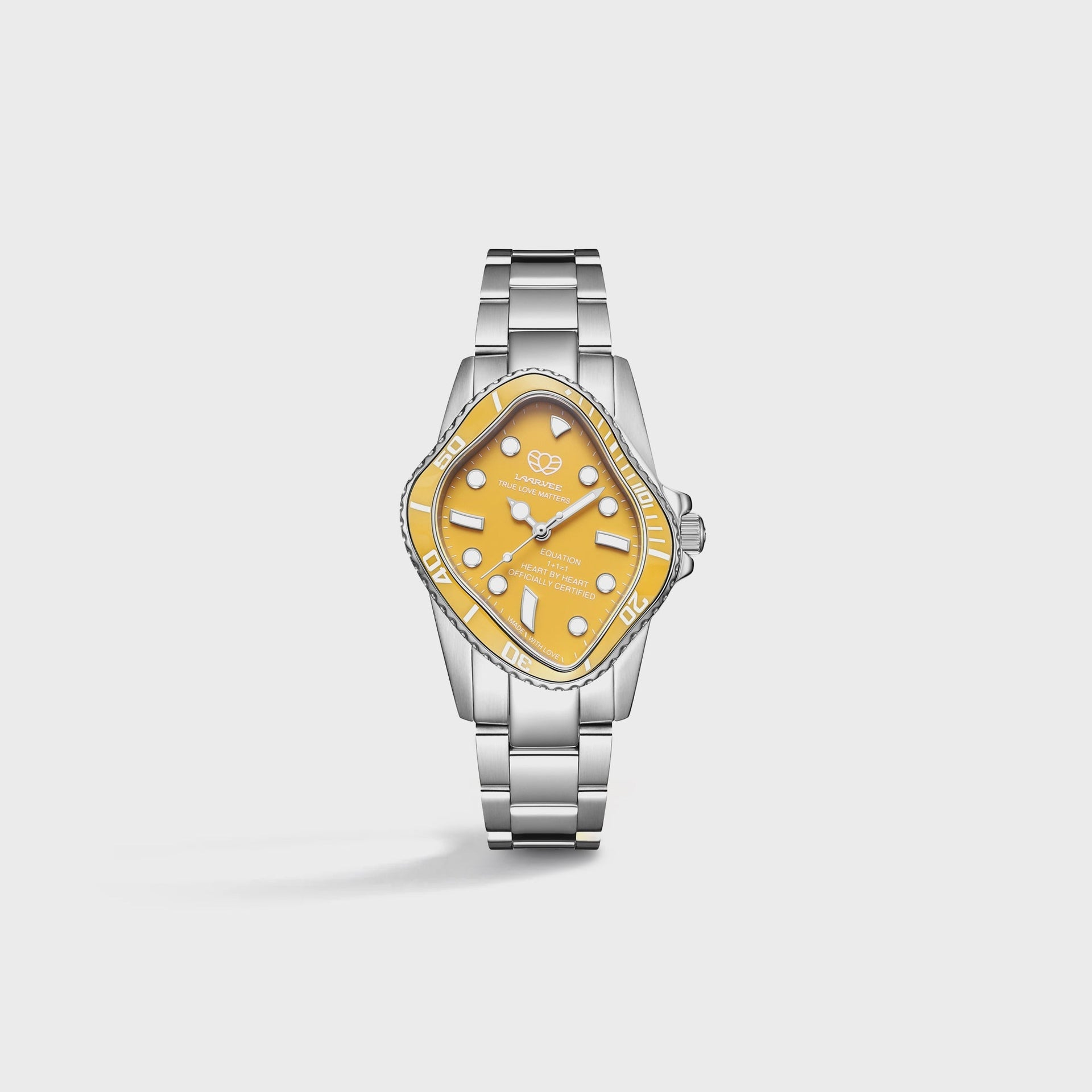 LAARVEE Silver Precision Steel Watch - Yellow Ceramic Bezel / Yellow Dial