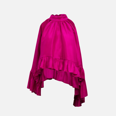 Azeeza Plath Raw Silk Top - Magenta