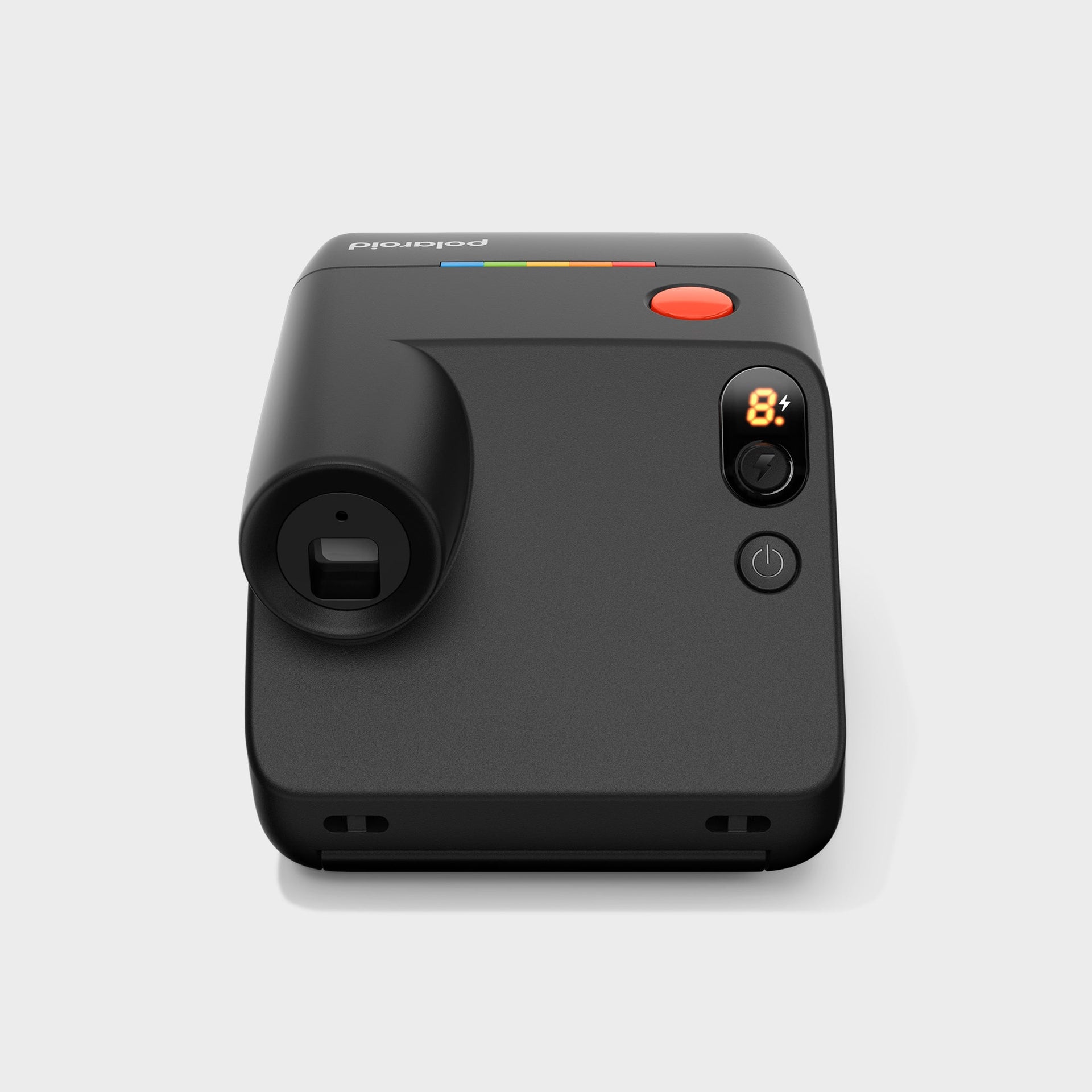 Polaroid Go Gen 3 black camera from the back showing viewfinder eyepiece, flash button, power key and photo counter