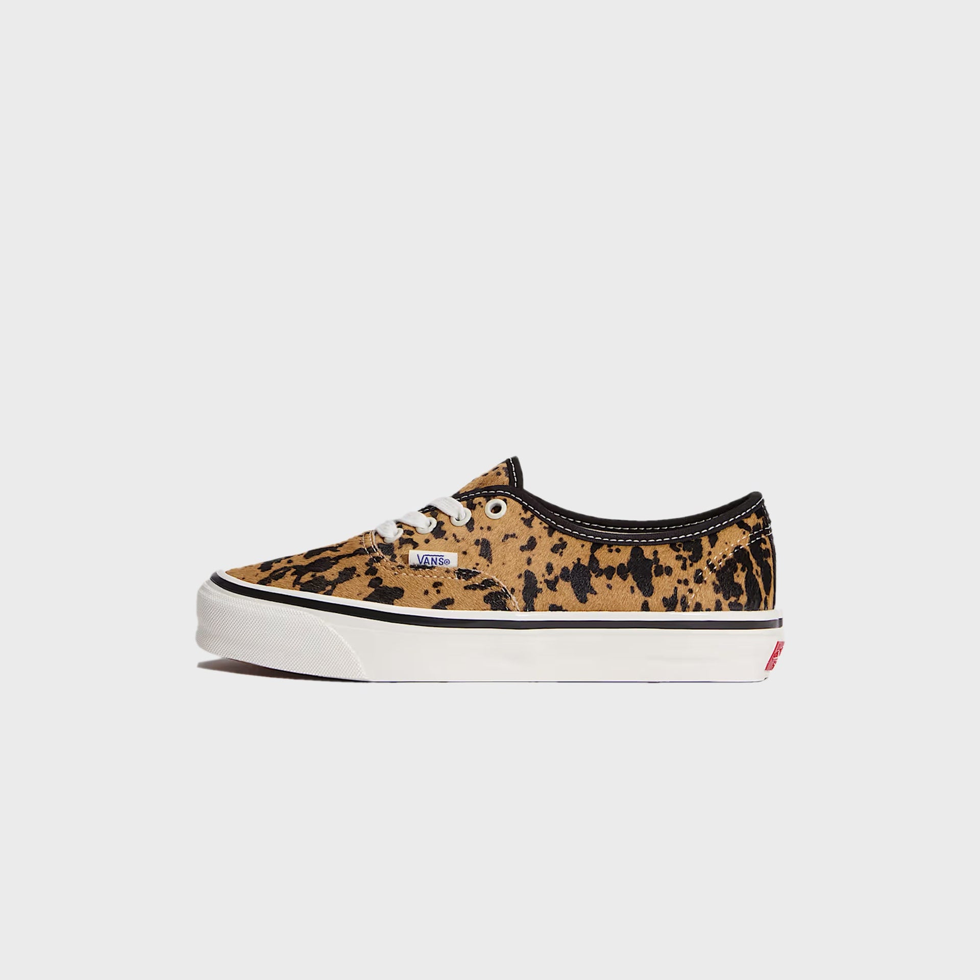 VANS LX Authentic 44 low-top sneaker in cow-print calf hair with black toe cap and off-white sole, lateral view