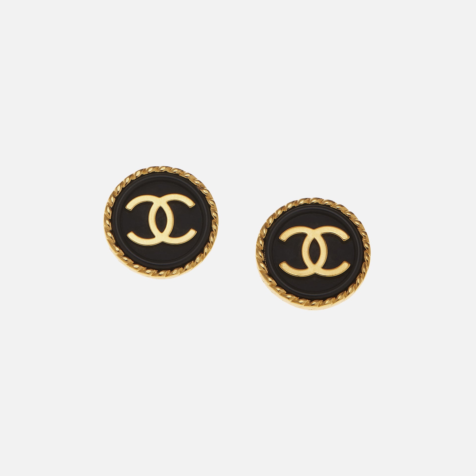 WGACA Chanel Black Gold Rope Edge CC Earring - Gold