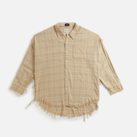 R13 Shredded Seam Drop Neck Shirt - Khaki