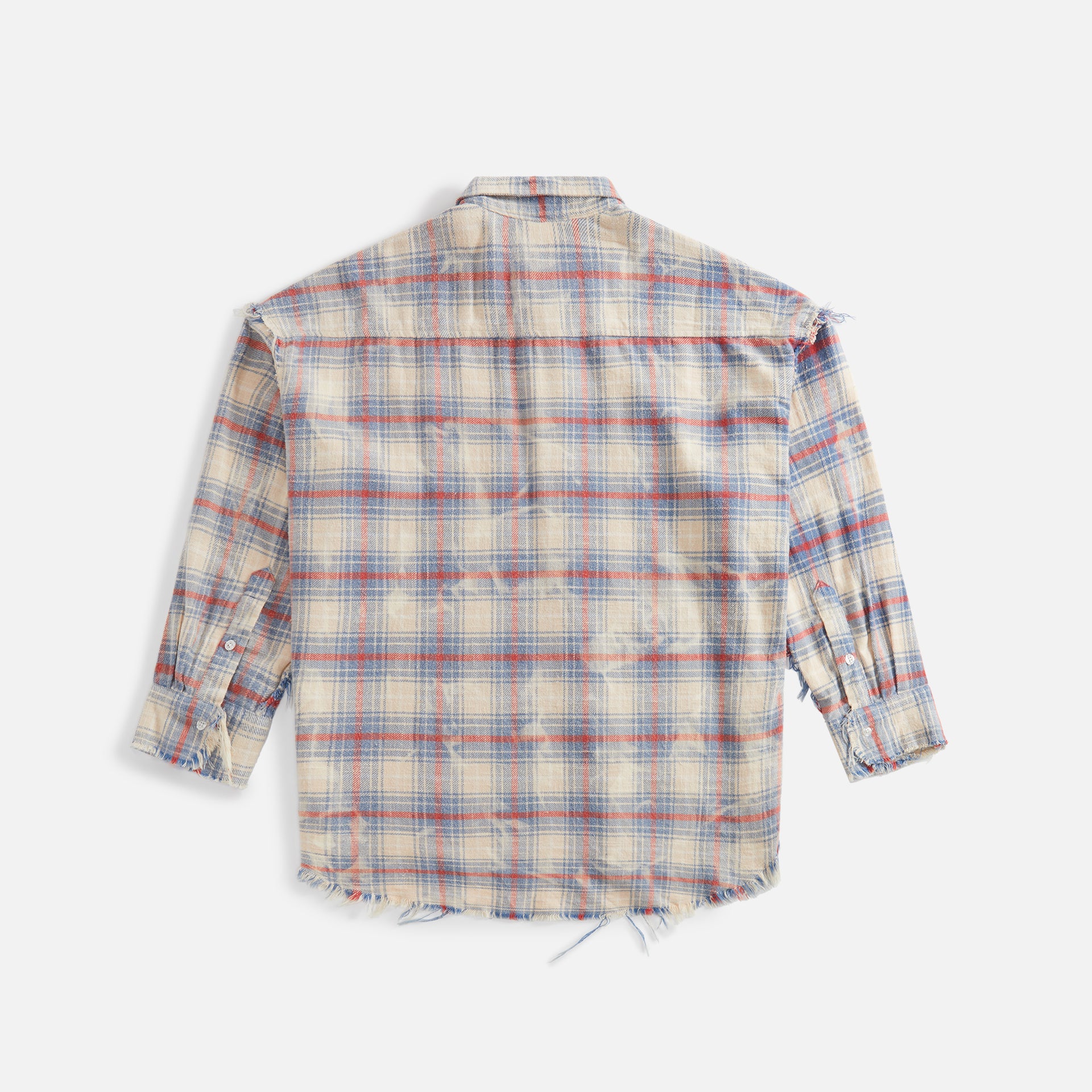 R13 Shredded Seam Drop Neck Shirt - Ecru Plaid
