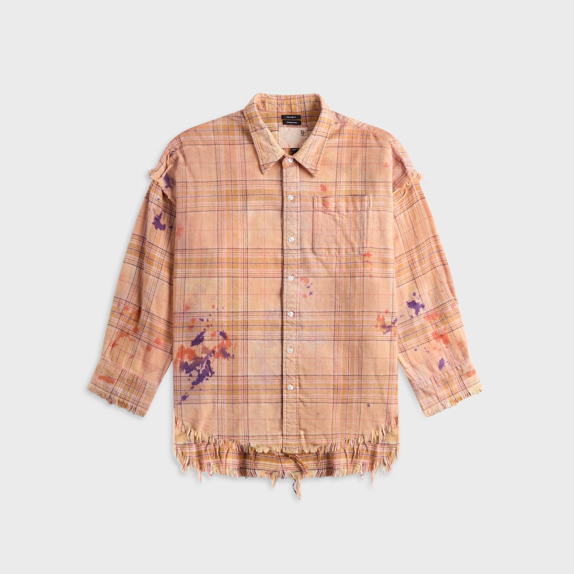 R13 Shredded Seam Drop Neck Shirt - Orange Plaid