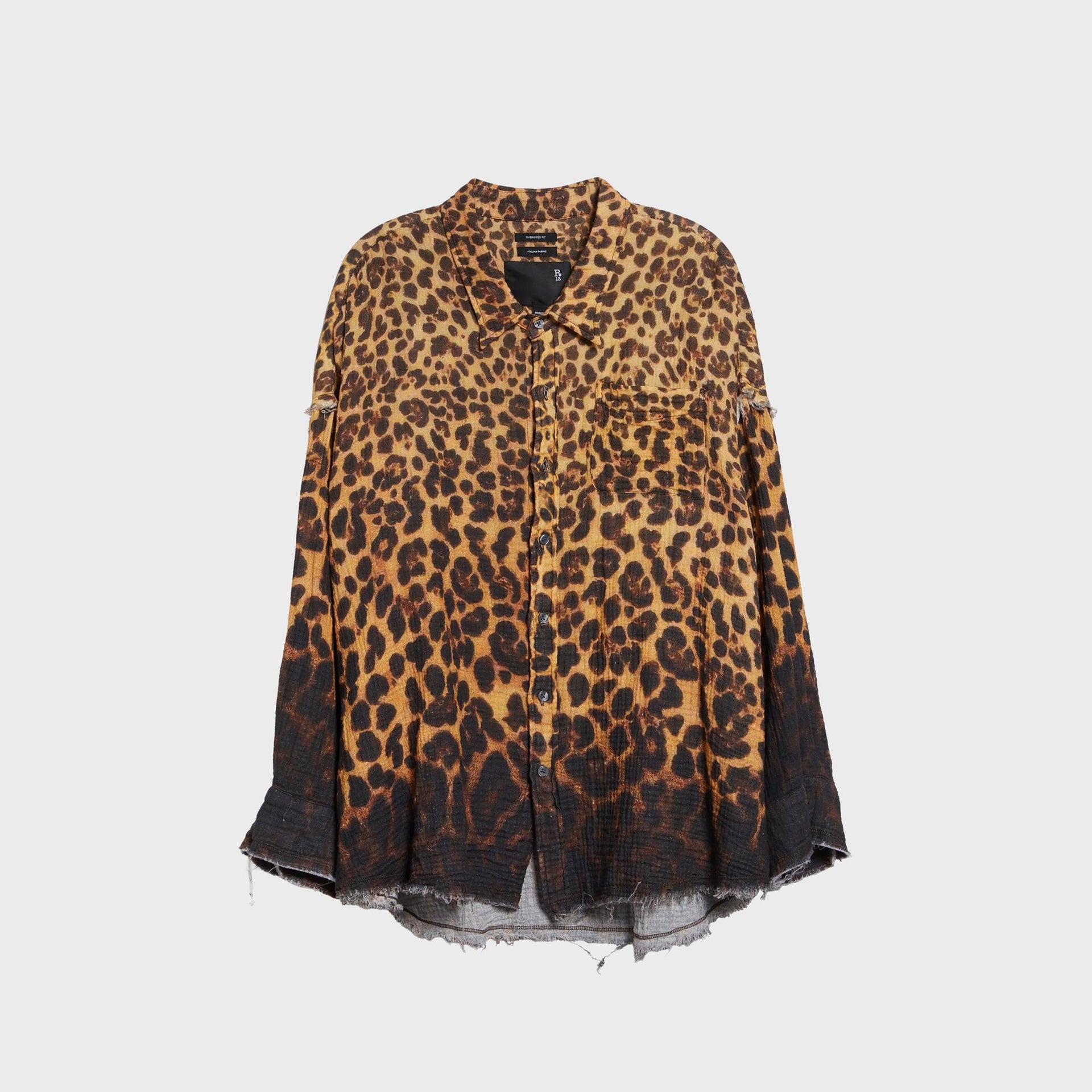 R13 Shredded Seam Drop Neck Shirt - Dipped Brown Leopard