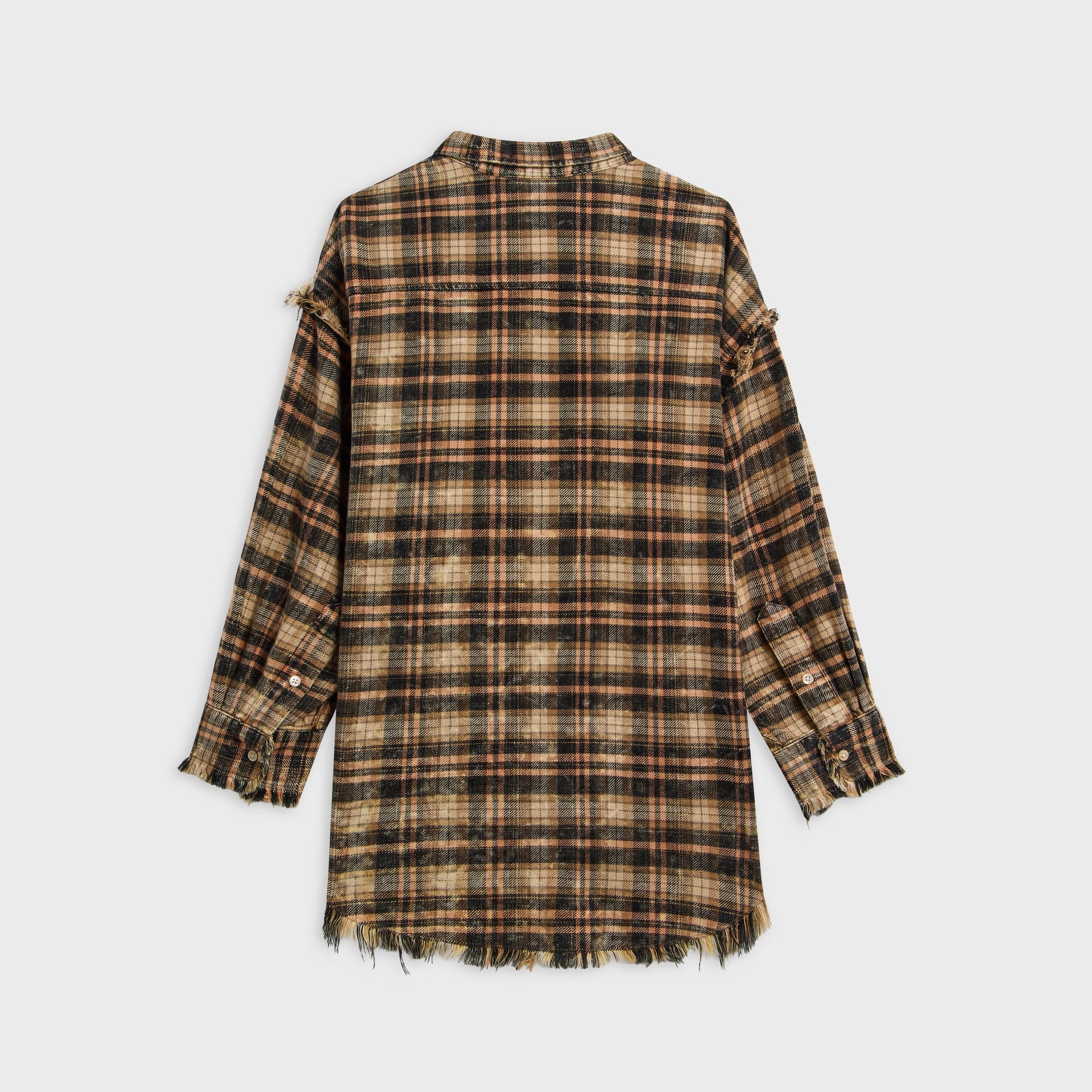 R13 Shredded Seam Drop Neck Shirt - Brown Pink Plaid