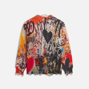 R-13 Printed Boyfriend Sweater - Heart Graffiti