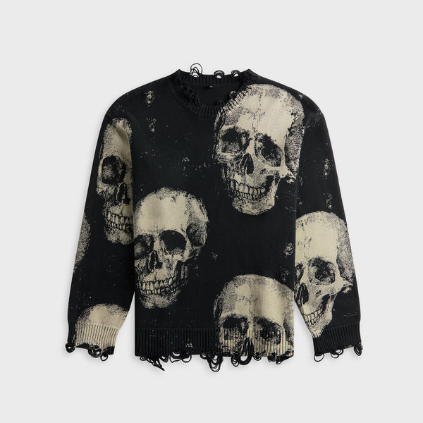 R13 Printed Boyfriend Sweater - Skulls On Black – Kith