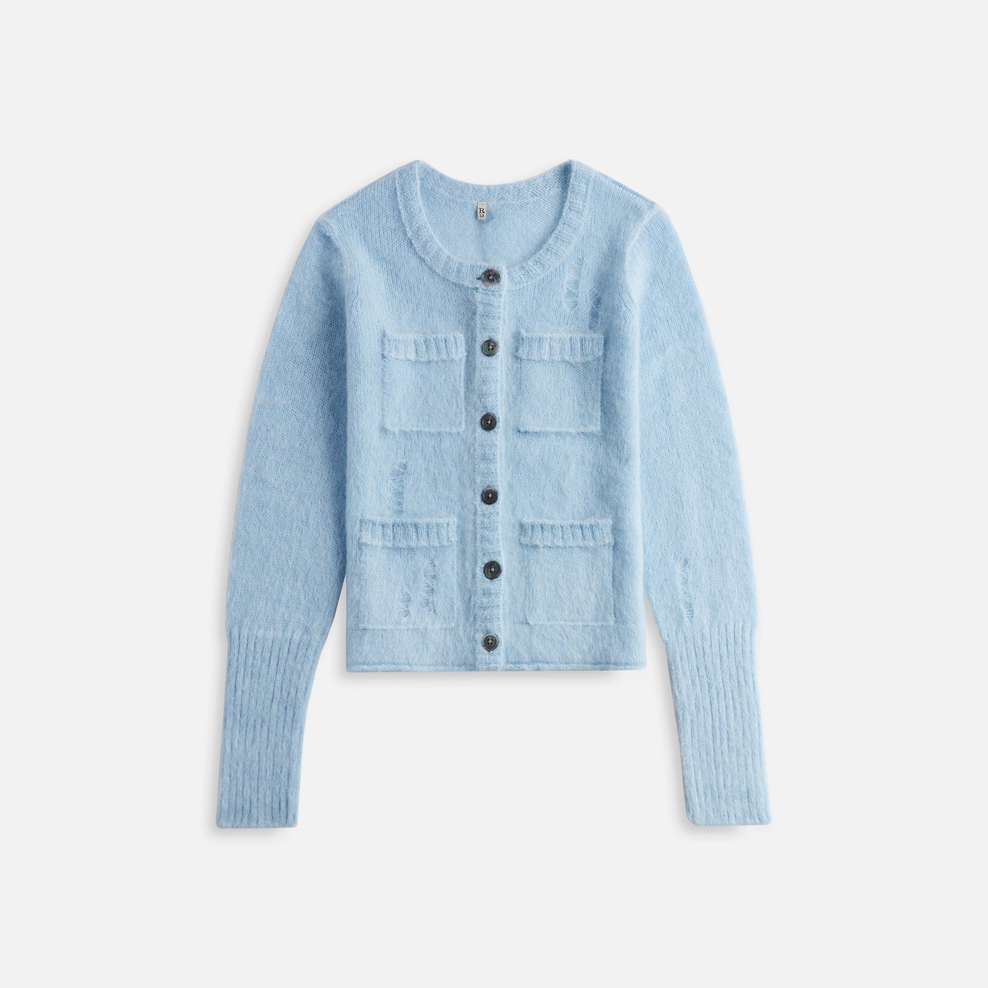 R13 Elongated Shrunken Crewneck Cardigan - Light Blue