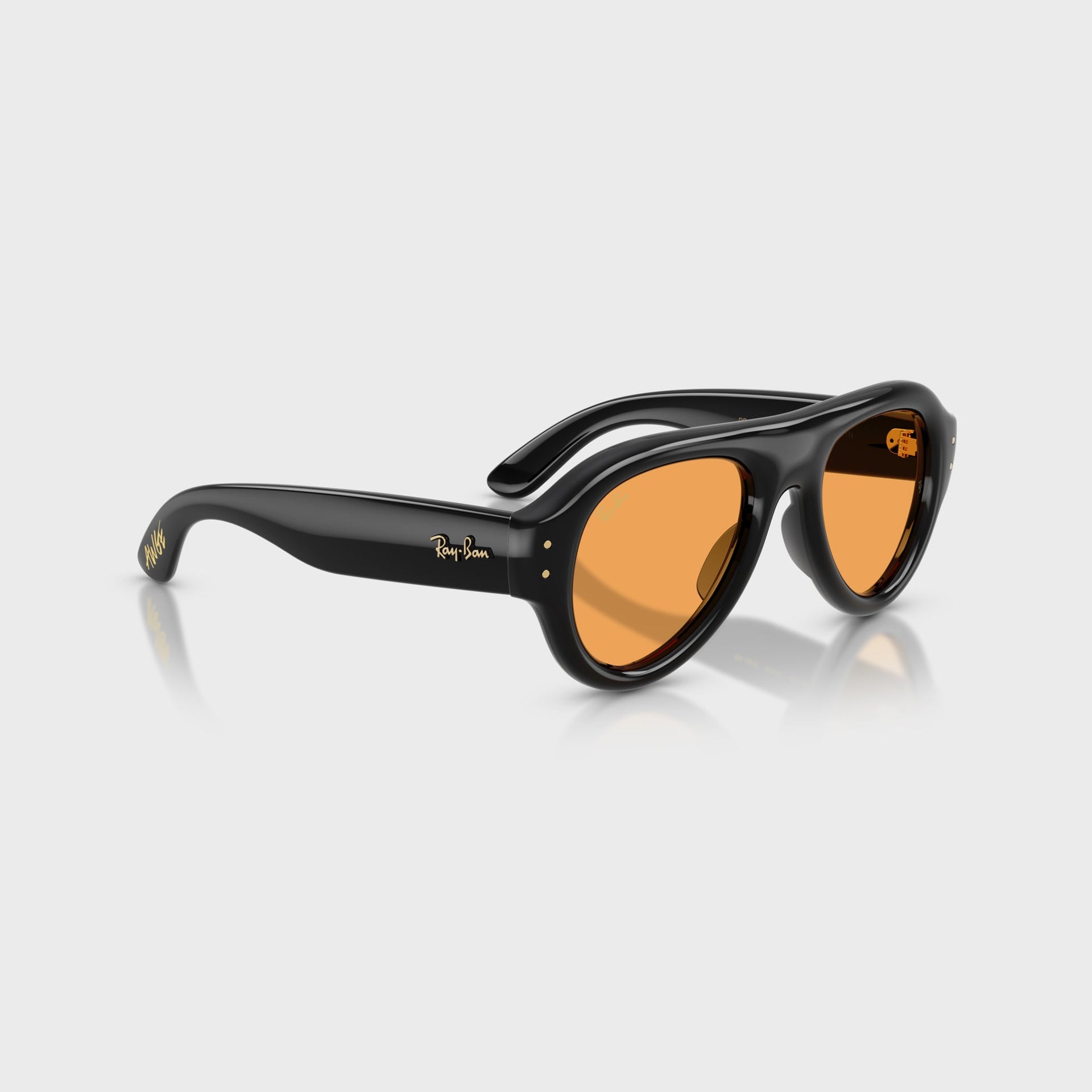 Ray Ban x A$AP Rocky Aviator Puffer Sunglasses - Black Frame / Orange Lens