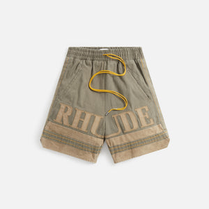 Rhude Embroidered Canvas Logo Short - Olive / Tan / Mustard